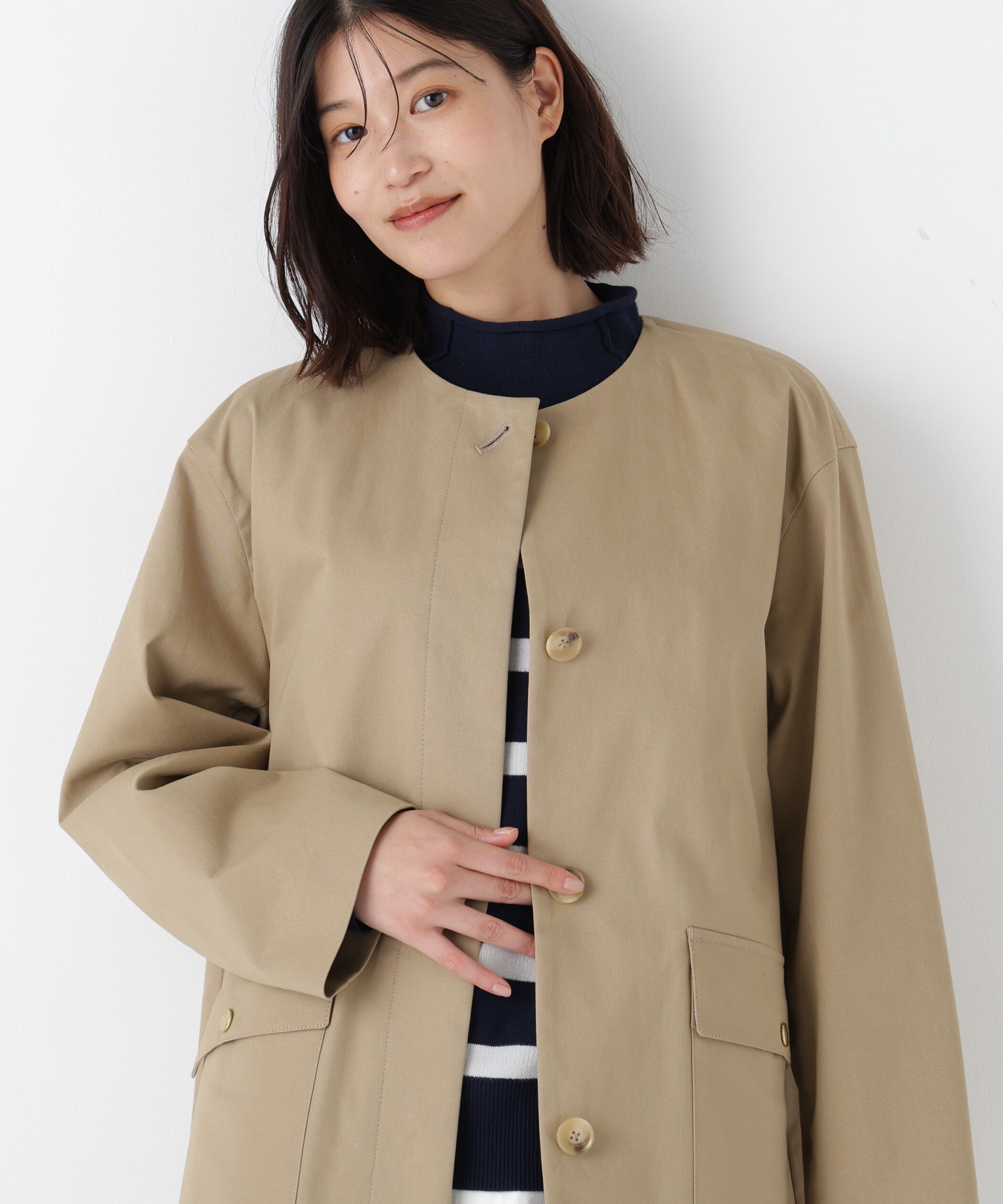  「◆≪ライナー取り外し可能≫ライナー付きフラップノーカラーコート」|その他|ベージュ