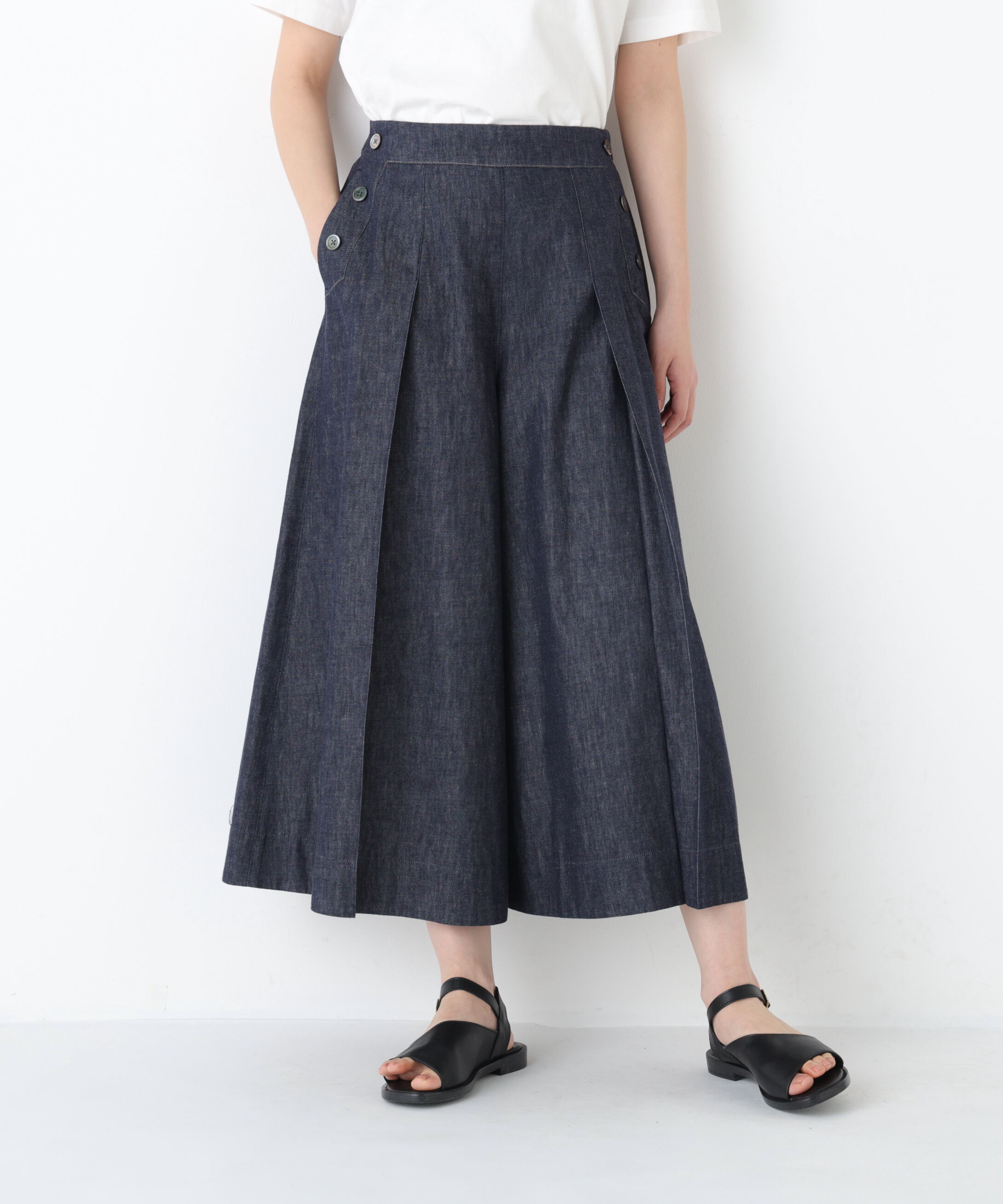  「◆《マルチサイズ/ウォッシャブル》ライトオンスデニムタックスカーチョ」|スカート|ネイビー