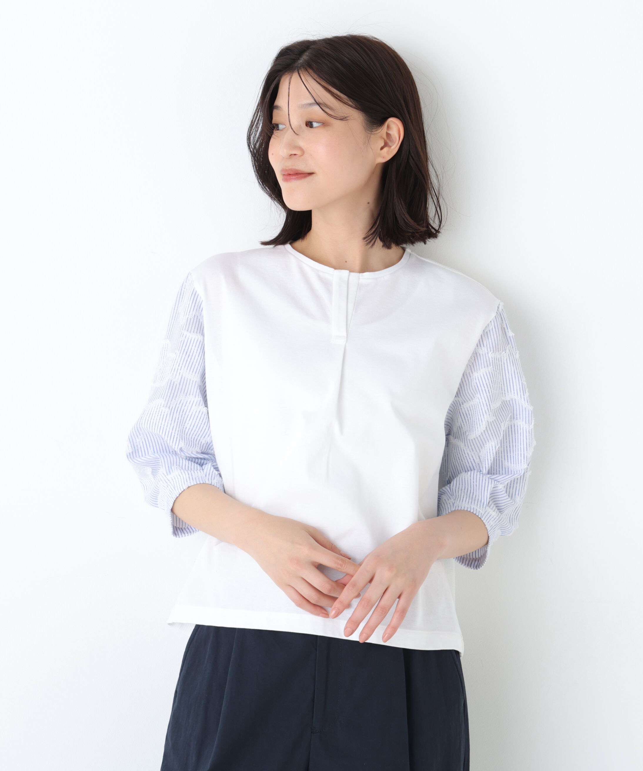  「◆カットジャガードストライプトップス」|Tシャツ・カットソー|