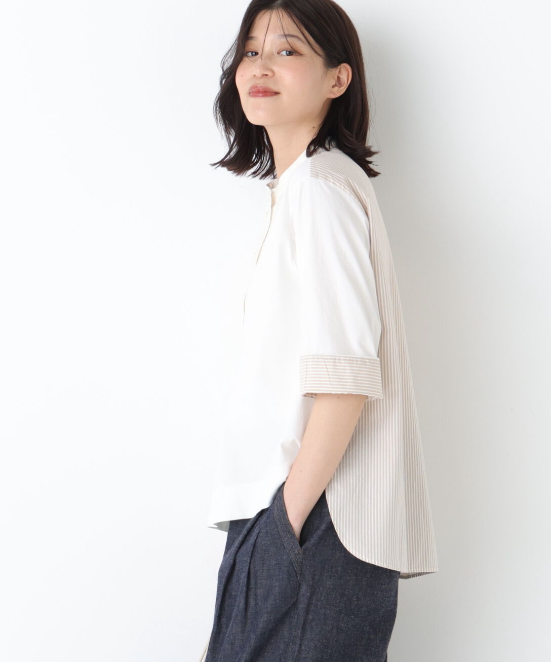  「◆異素材使い配色プルオーバー」|Tシャツ・カットソー|