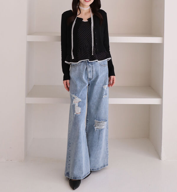 archives「チョーカー付ドットアソートフリルカットアンサンブル」|カーディガン|