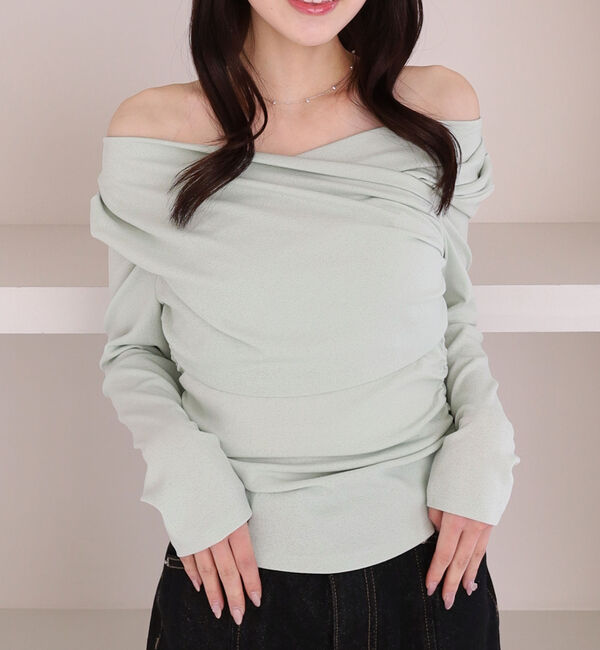 archives「【ＯＮかわ】クロスタックドレープオフショルカットＴＯＰＳ」|Tシャツ・カットソー|