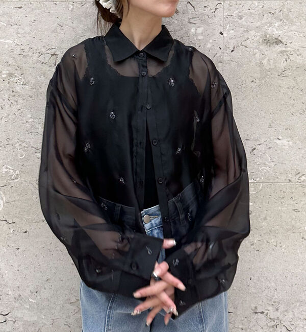 archives「ビーズ花柄刺繍シアーショートシャツ」|シャツ・ブラウス|