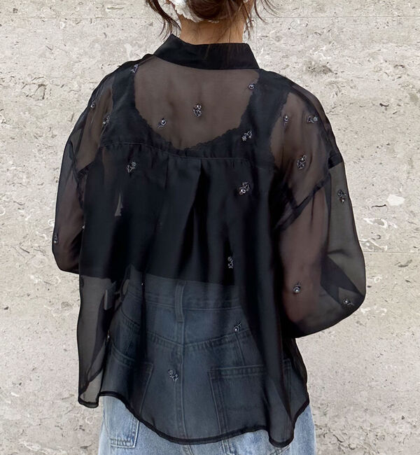 archives「ビーズ花柄刺繍シアーショートシャツ」|シャツ・ブラウス|