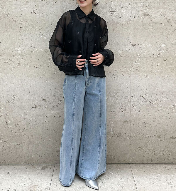 archives「ビーズ花柄刺繍シアーショートシャツ」|シャツ・ブラウス|