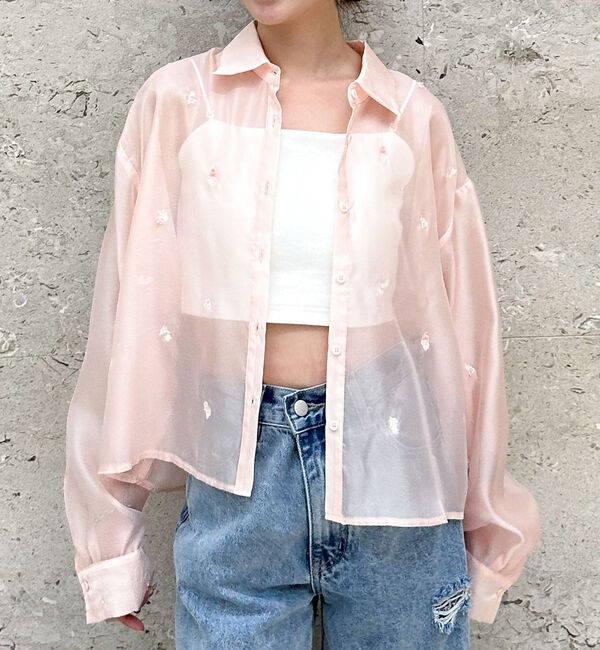 archives「ビーズ花柄刺繍シアーショートシャツ」|シャツ・ブラウス|