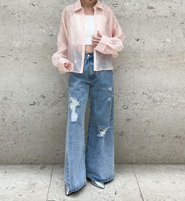 archives「ビーズ花柄刺繍シアーショートシャツ」|シャツ・ブラウス|