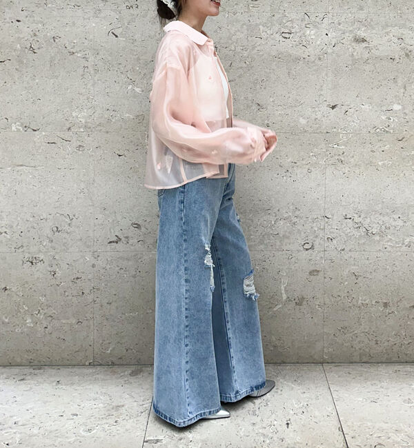 archives「ビーズ花柄刺繍シアーショートシャツ」|シャツ・ブラウス|