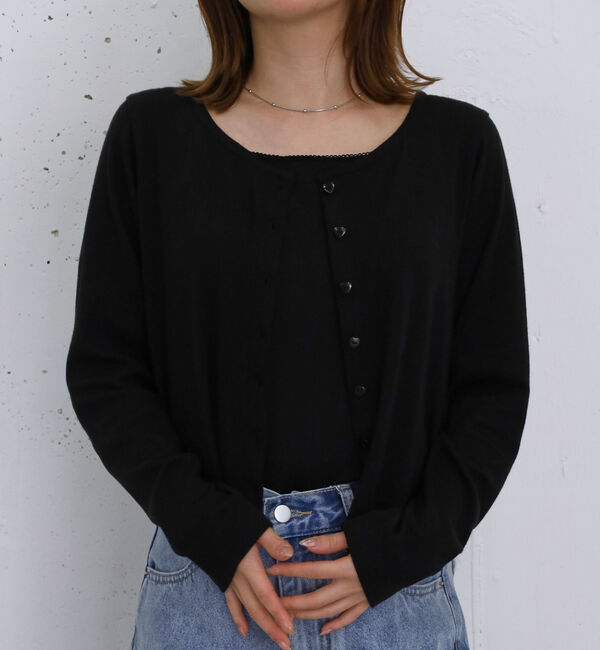 archives「ハートボタンハリヌキカットカーディガン」|Tシャツ・カットソー|BLACK