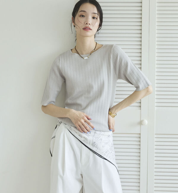 Doux archives「針抜き編み五分袖ニットトップス」|ニット・セーター|GRAY