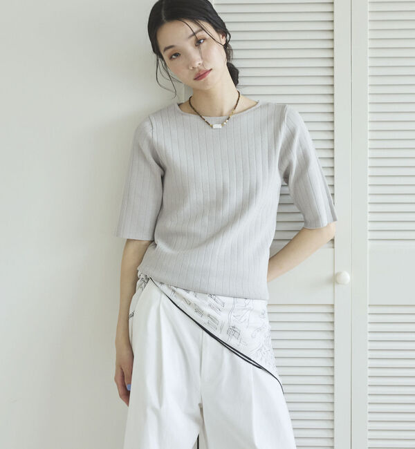 Doux archives「針抜き編み五分袖ニットトップス」|ニット・セーター|