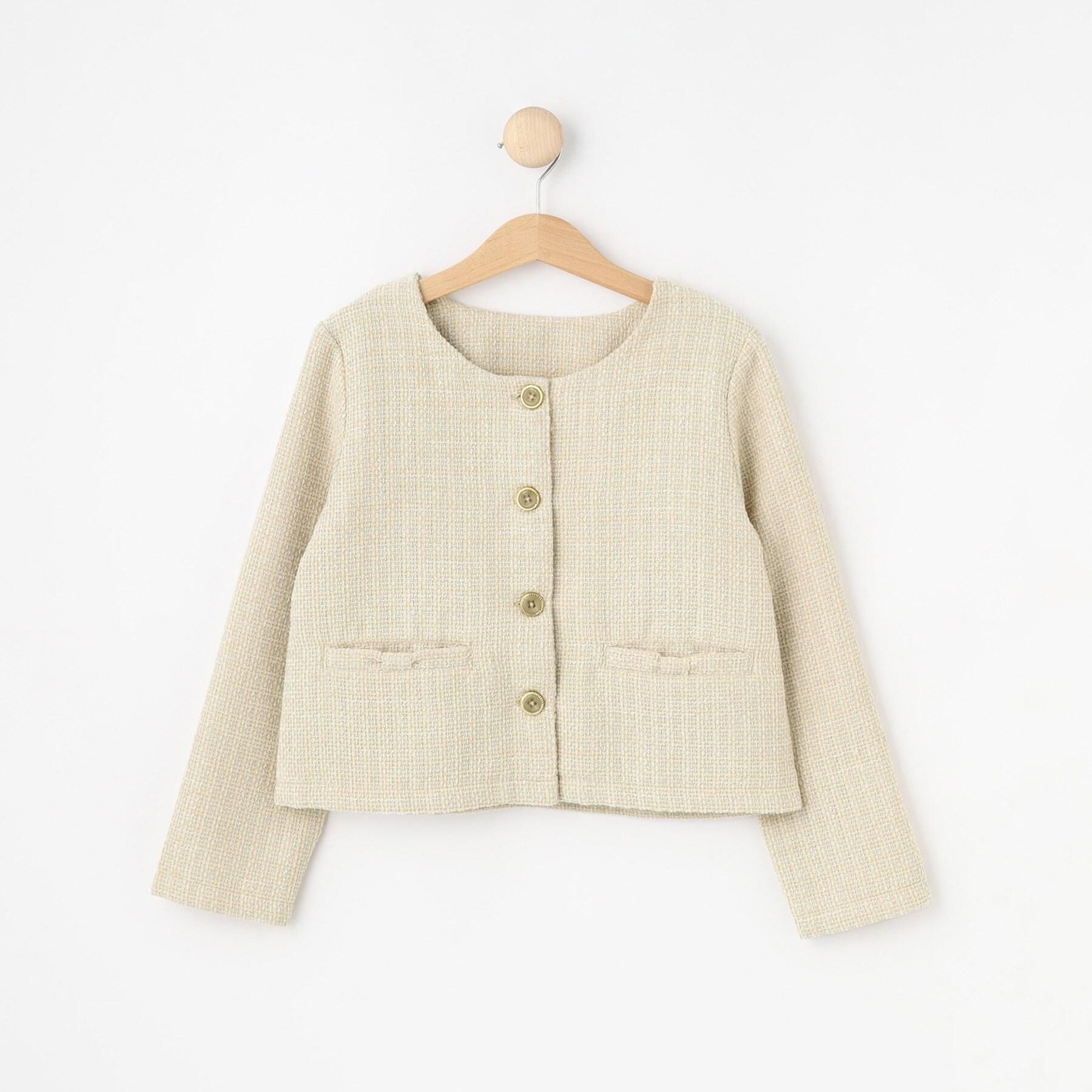 SHOO･LA･RUE「【100-140cm/プチセレ】ツイードジャケット」|ノーカラージャケット|ライトベージュ(05
