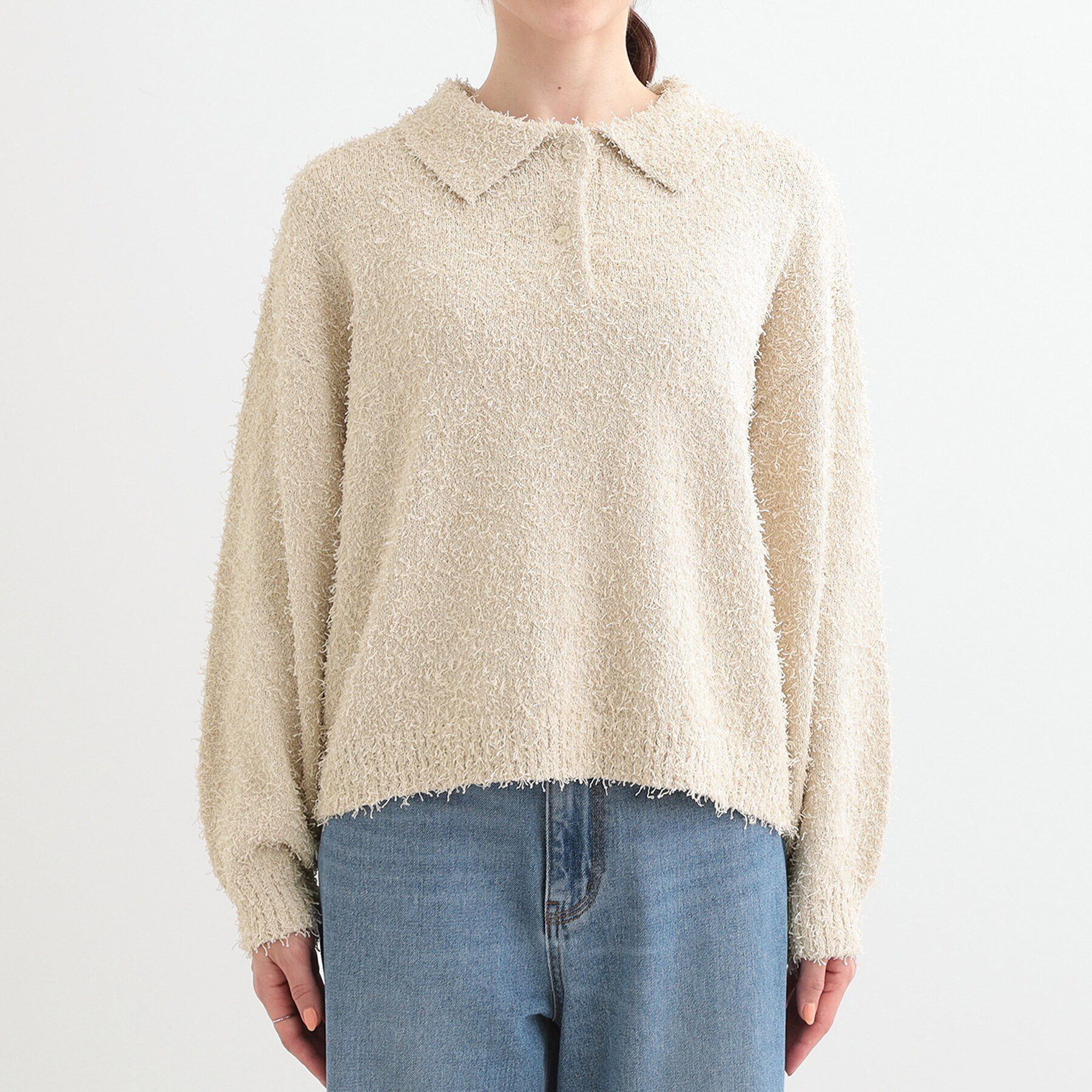 SHOO･LA･RUE「【S-LL】大人ヘルシー やわらかカールヤーン ポロニット」|ニット・セーター|