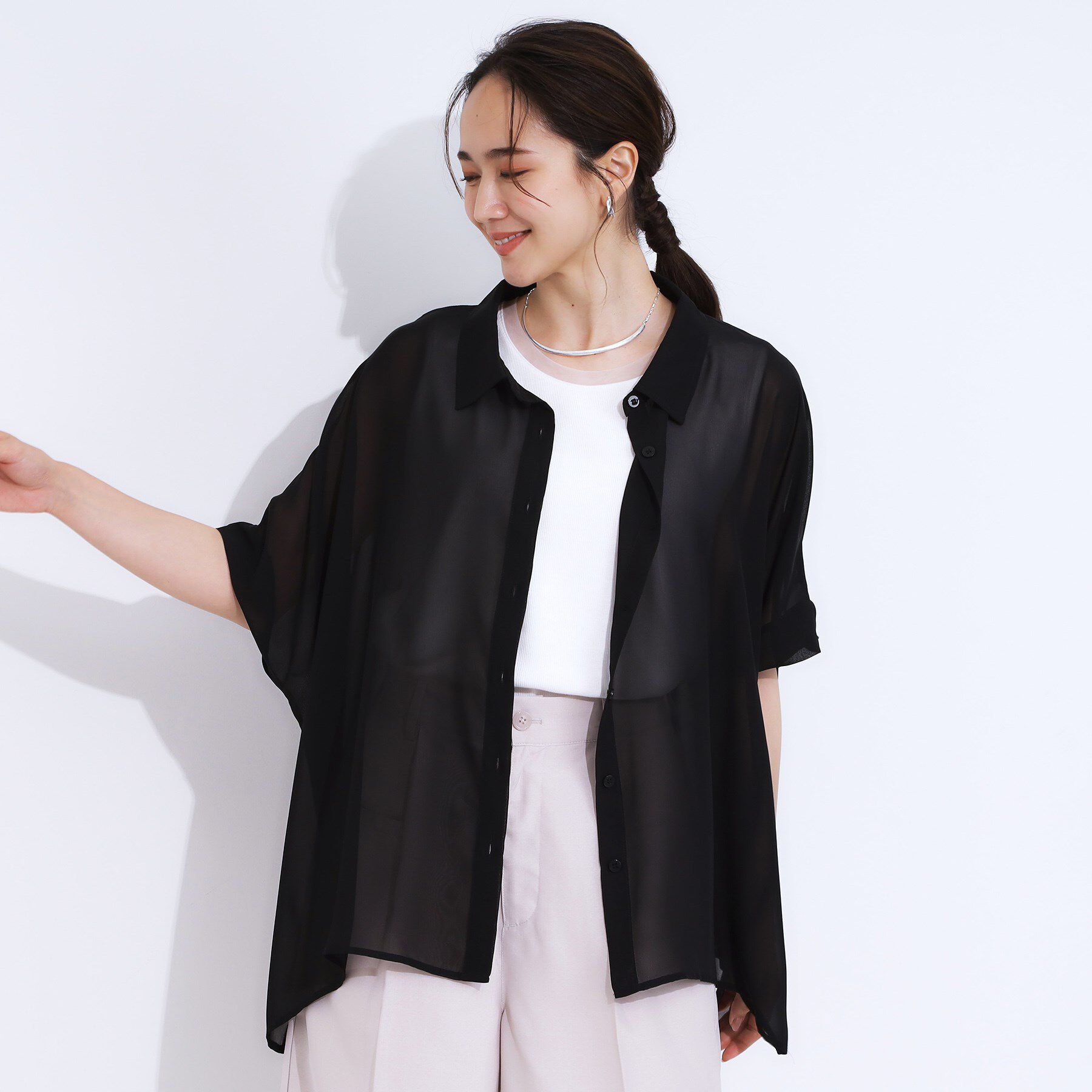 SHOO･LA･RUE「大人のシアー感 ゆるさらポンチョシャツ」|シャツ・ブラウス|