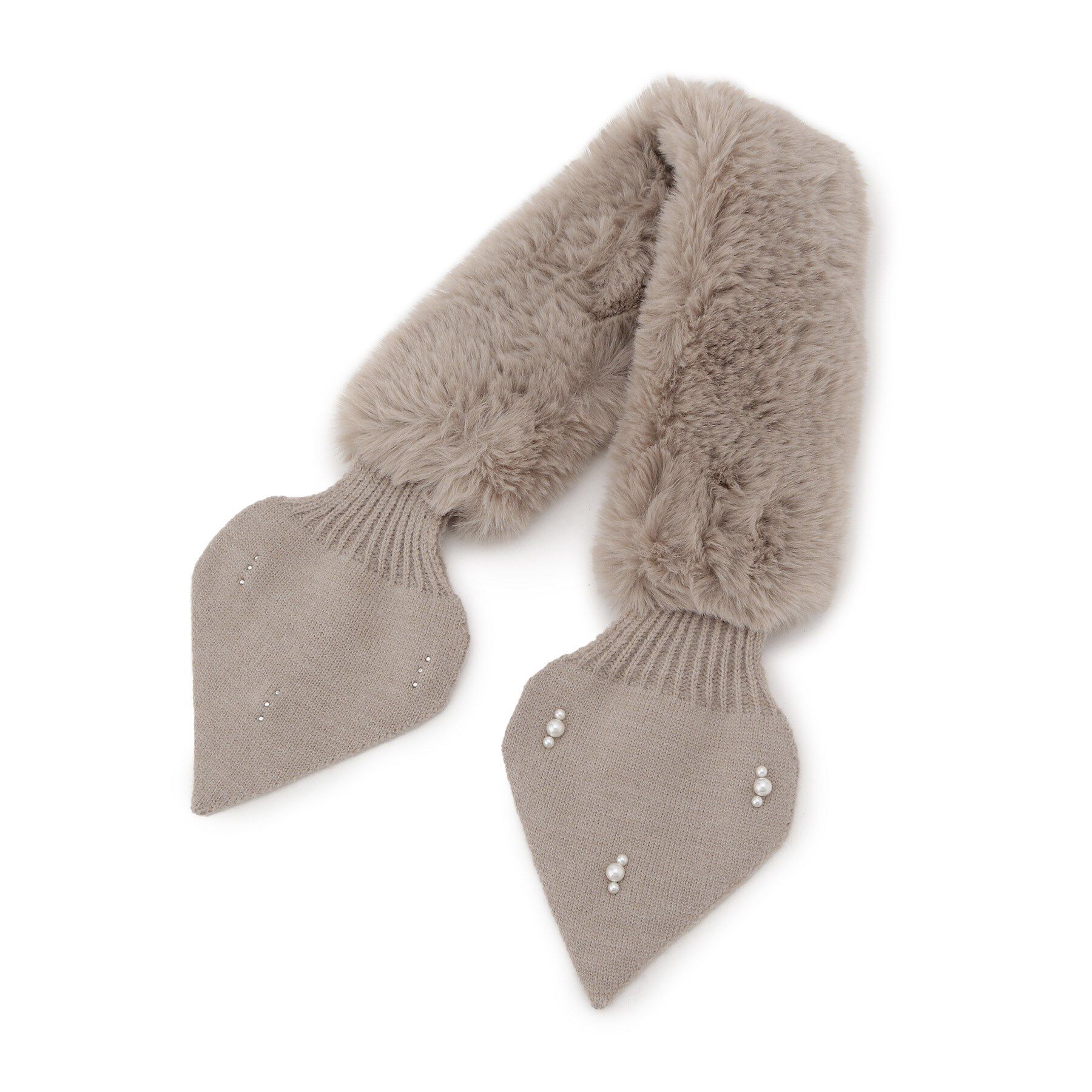 SHOO･LA･RUE「ファー&times;パール風付きニットティペット」|ストール|