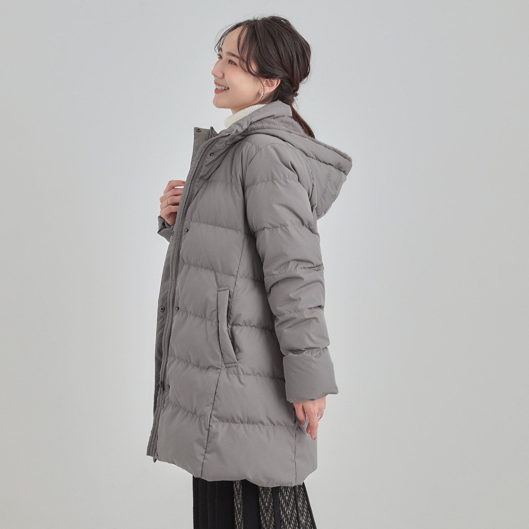 SHOO･LA･RUE「【洗濯機可/撥水】フェイクファーフード ロングダウン」|ダウン|