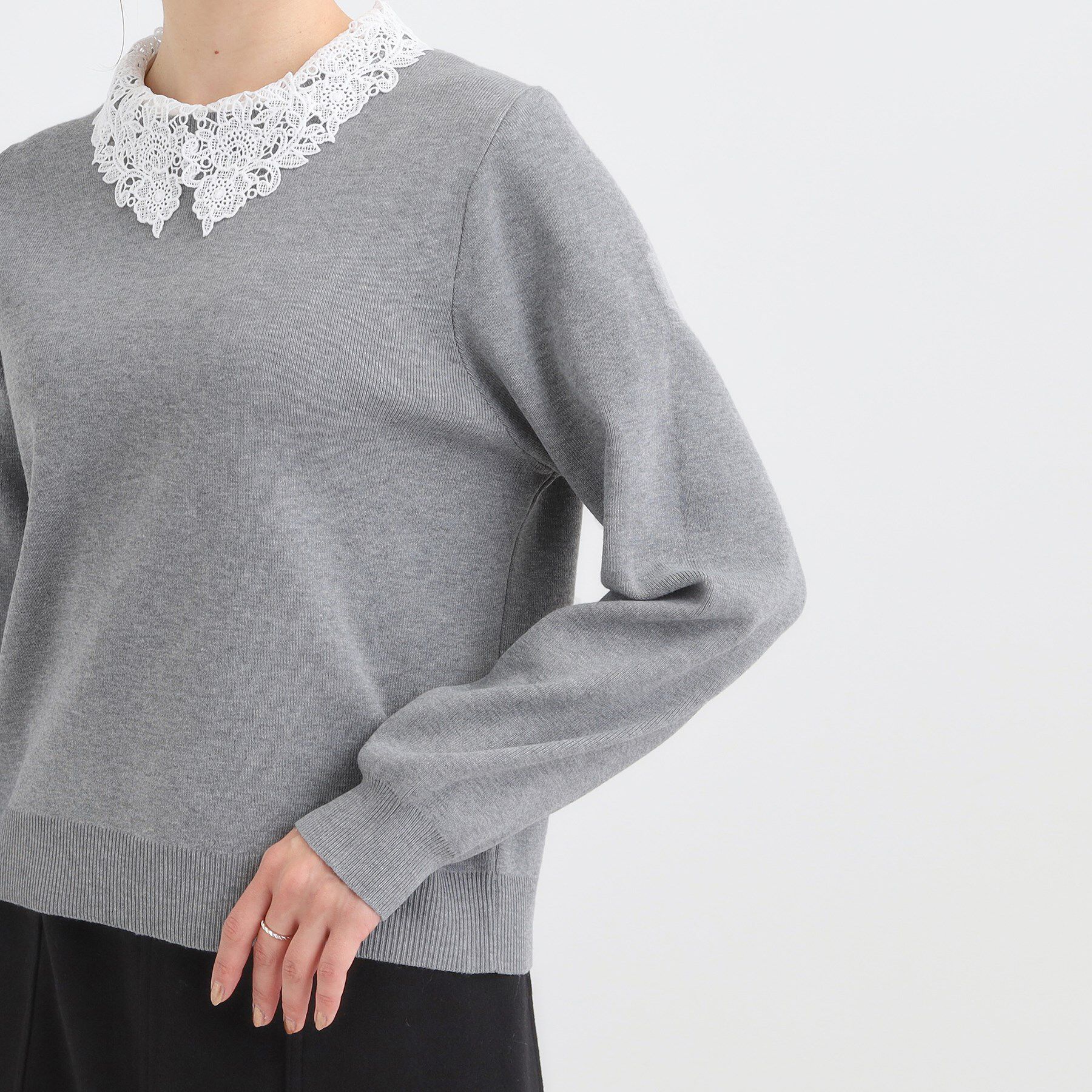 SHOO･LA･RUE「【襟取り外し可/S-LL】上品見え レース襟ニット」|ニット・セーター|