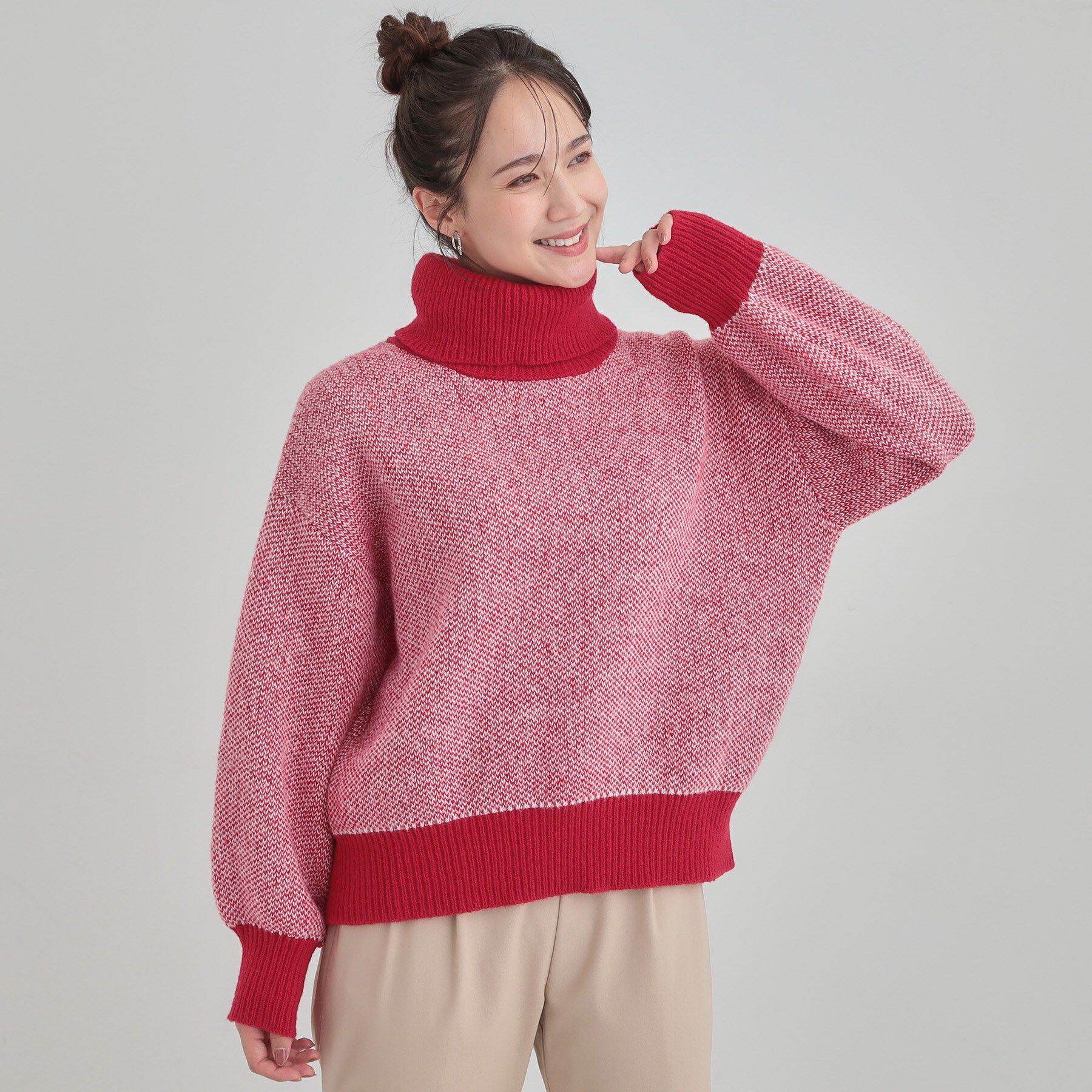 SHOO･LA･RUE「【S-LL】さりげないラメ感 配色ジャカード タートルネックニット」|ニット・セーター|