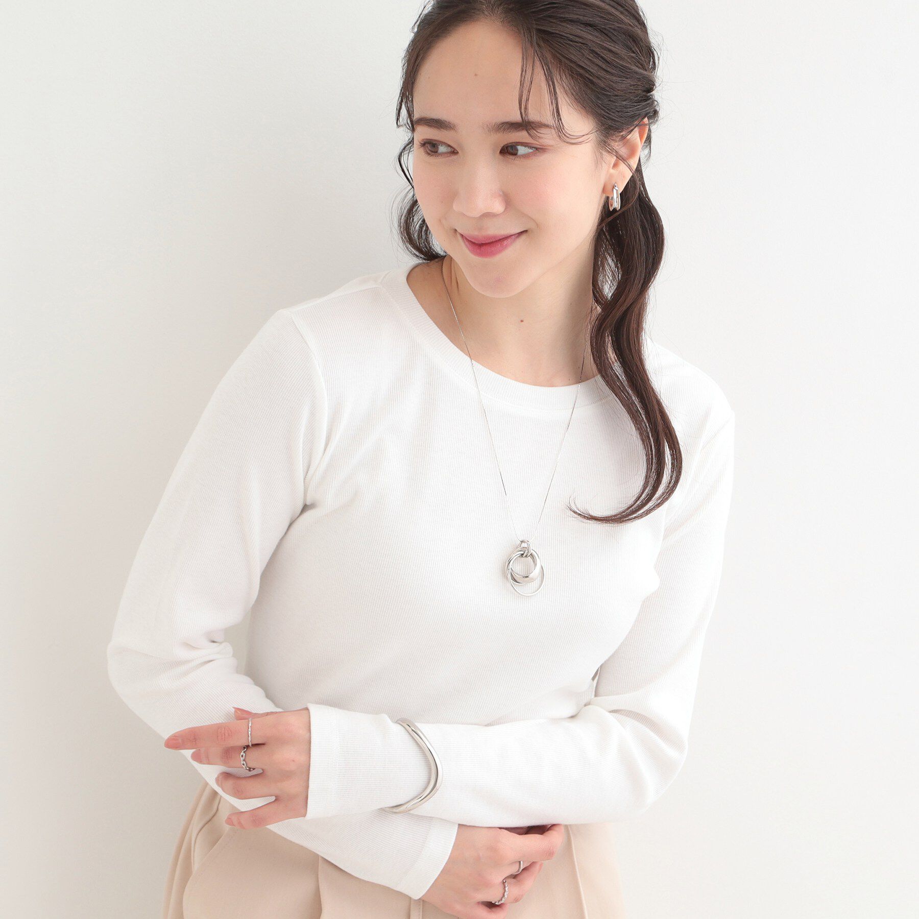 SHOO･LA･RUE「ベーシック テレコクルーネックインナー」|Tシャツ・カットソー|ホワイト(001)