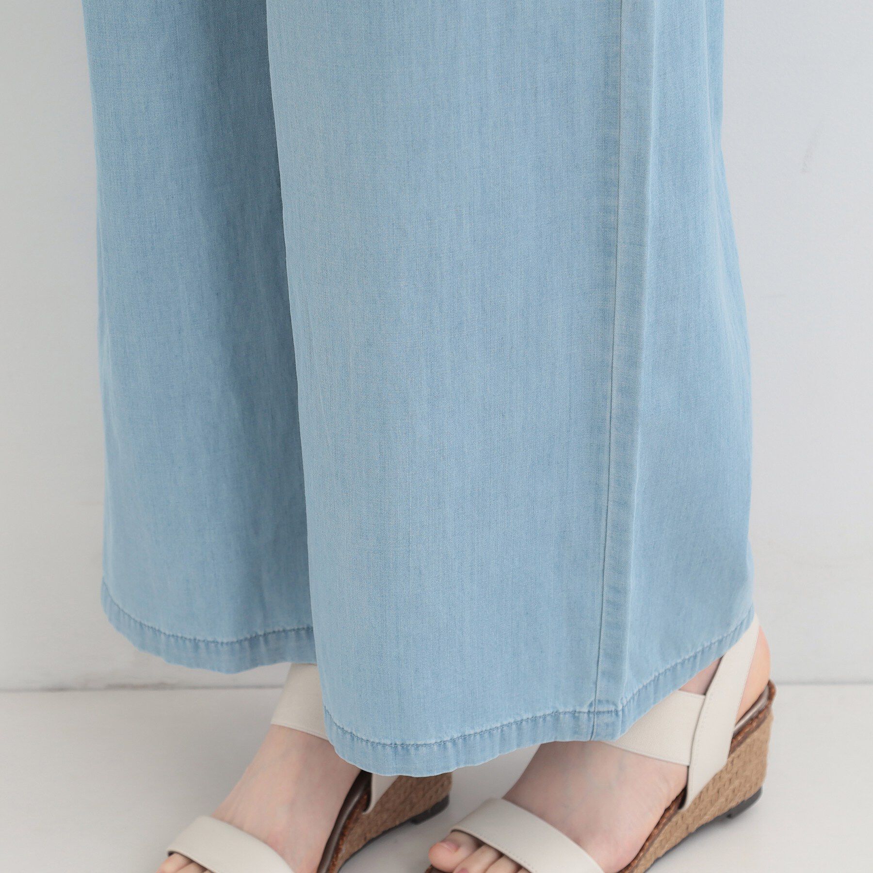 SHOO･LA･RUE「【着丈選べる/2WAY/S-LL】ウエストリボンがポイント　デニムワイドイージーパンツ」|その他|