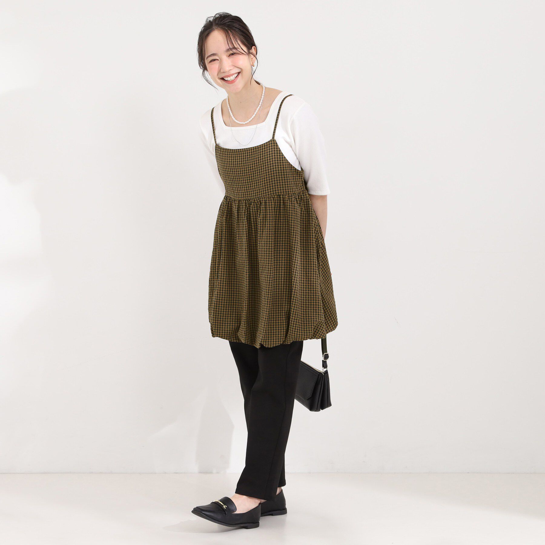 SHOO･LA･RUE「【洗濯機可/体型カバー/S-LL】後ろ姿も抜かりない ギンガムチェック柄バルーンキャミチュニック」|チュニック|