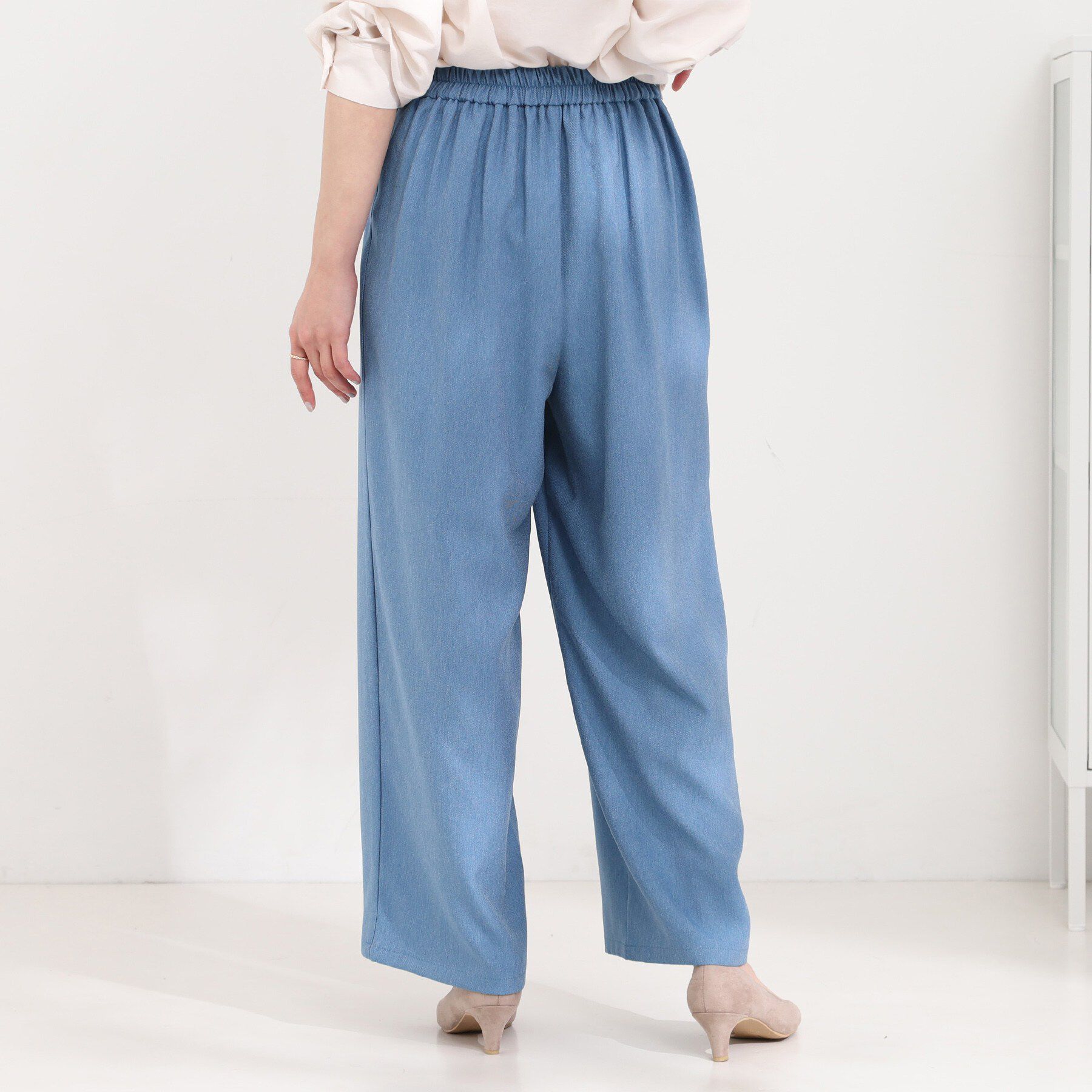 SHOO･LA･RUE「【S=LL】脚のラインを拾いにくい サイドボタン付きデニム風ワイドパンツ」|その他|