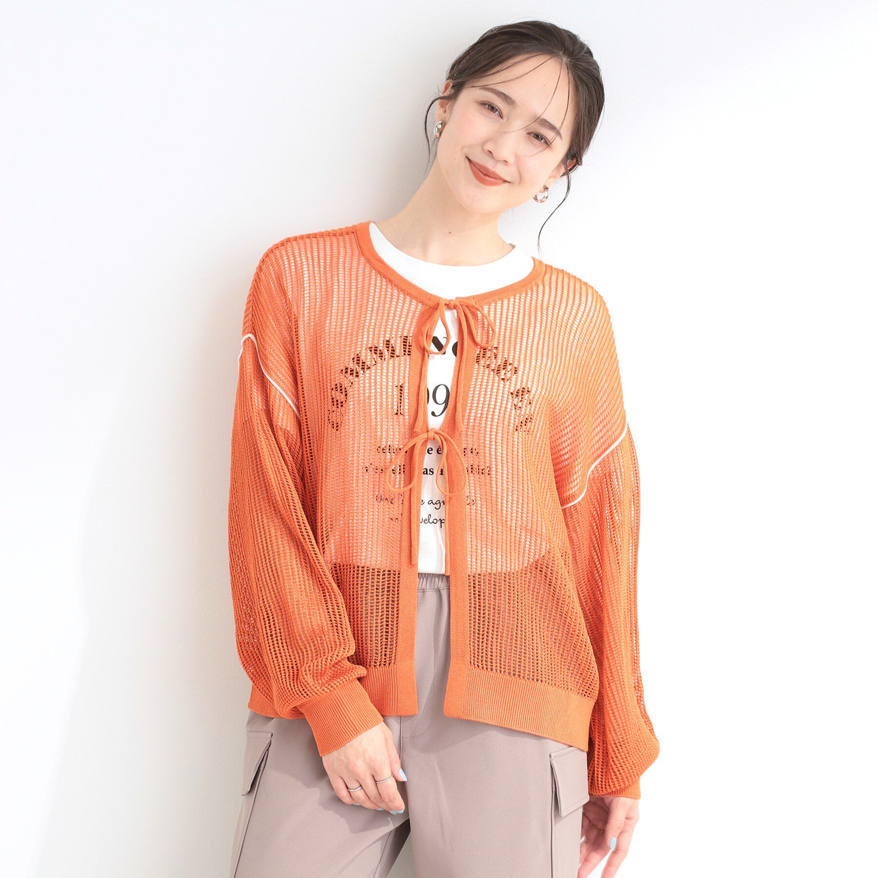 SHOO･LA･RUE「【前後2WAY/2点セット/洗濯機可/S-LL】メッシュリボンニット＆半袖ロゴT」|その他|