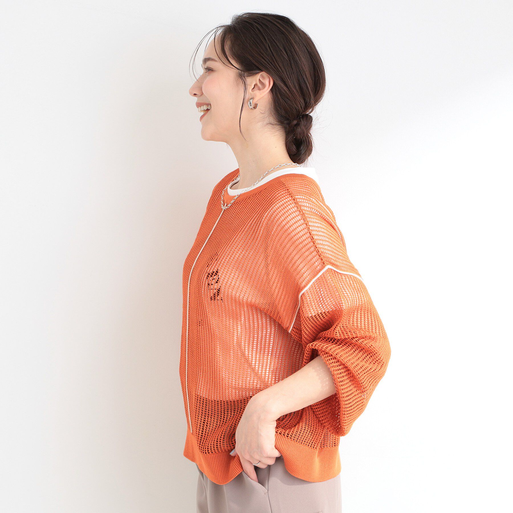 SHOO･LA･RUE「【前後2WAY/2点セット/洗濯機可/S-LL】メッシュリボンニット＆半袖ロゴT」|その他|