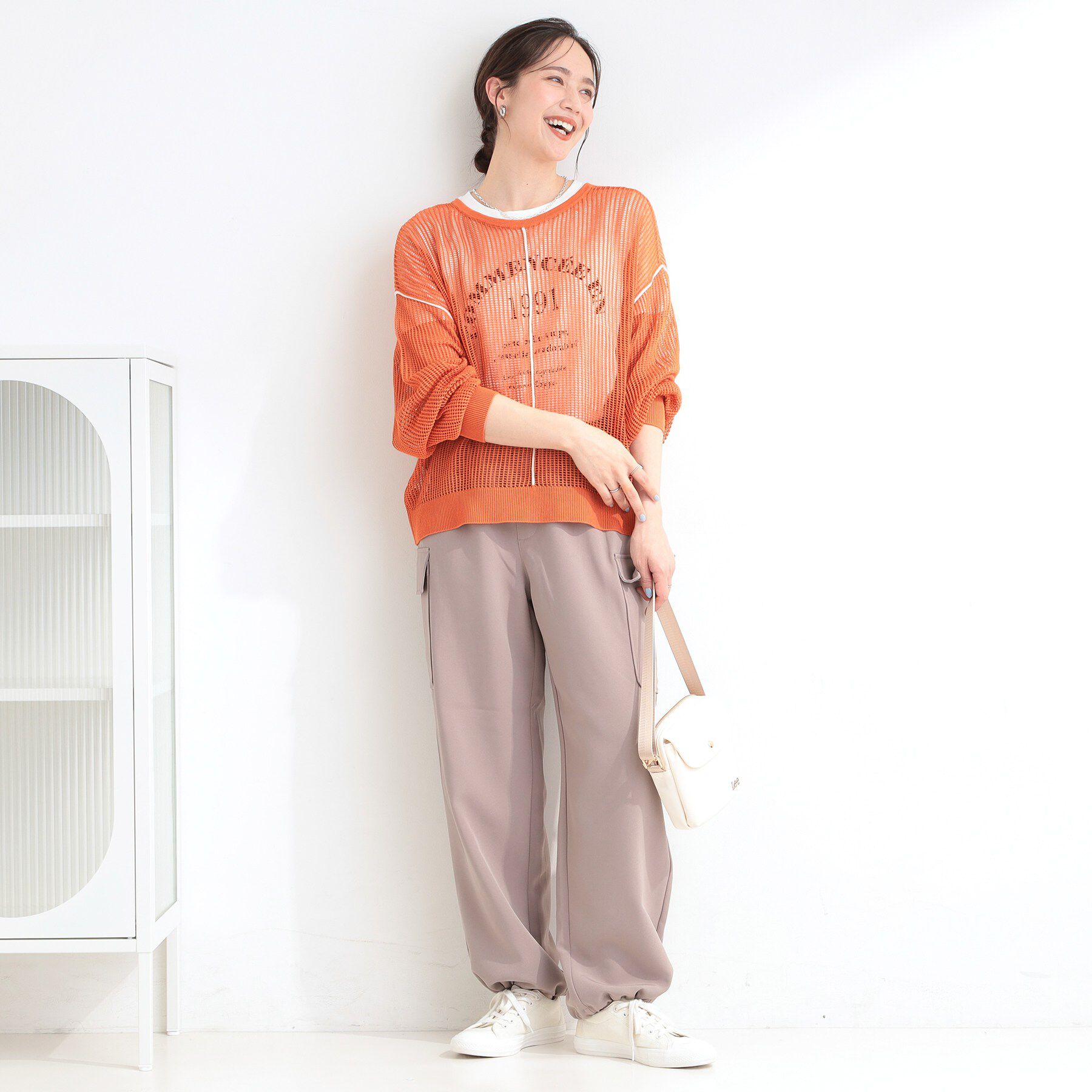 SHOO･LA･RUE「【前後2WAY/2点セット/洗濯機可/S-LL】メッシュリボンニット＆半袖ロゴT」|その他|