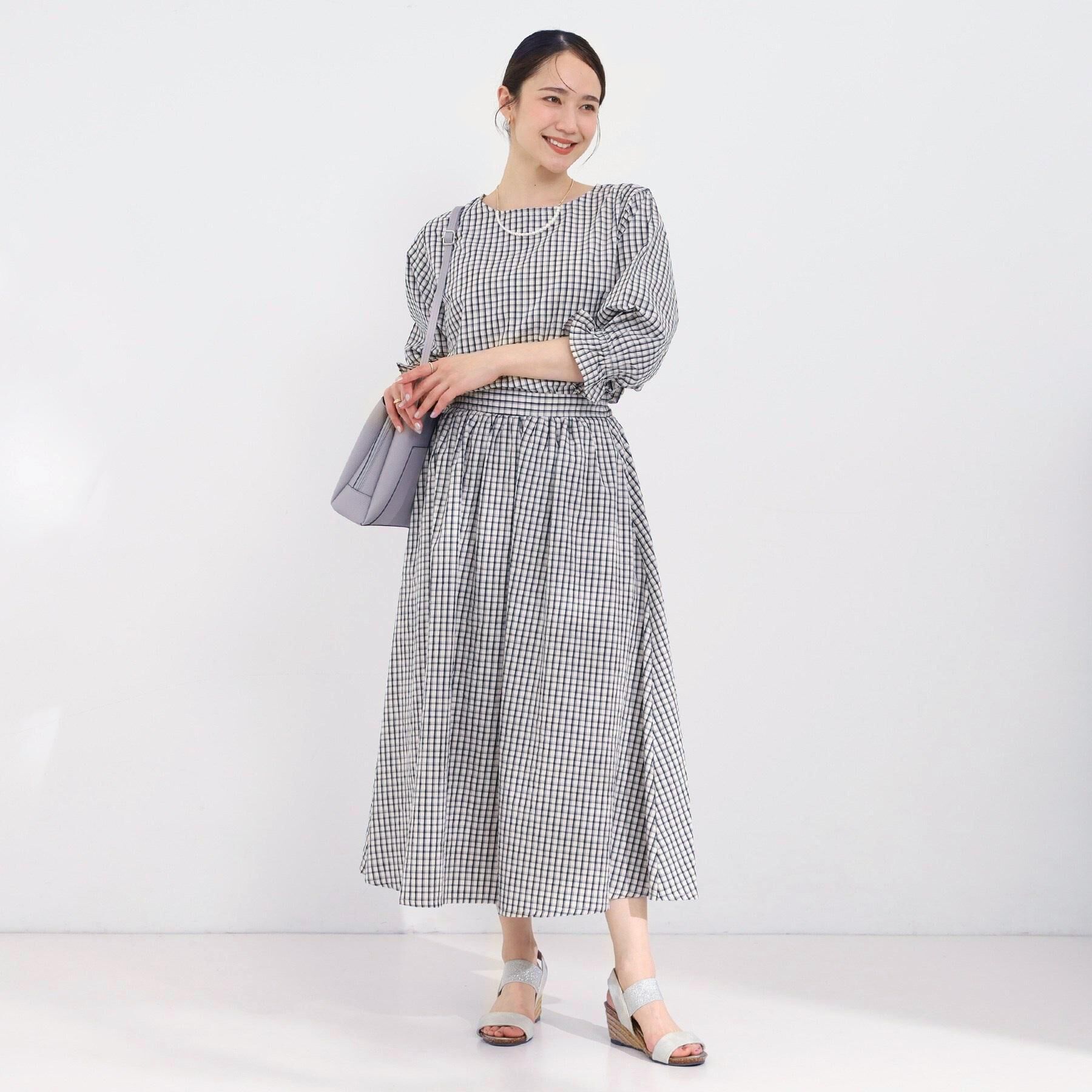 SHOO･LA･RUE「【セットアップ可/S-LL/洗濯機可】二の腕もカバーしてくれる　さらっとした着心地のサッカーチェック」|シャツ・ブラウス|