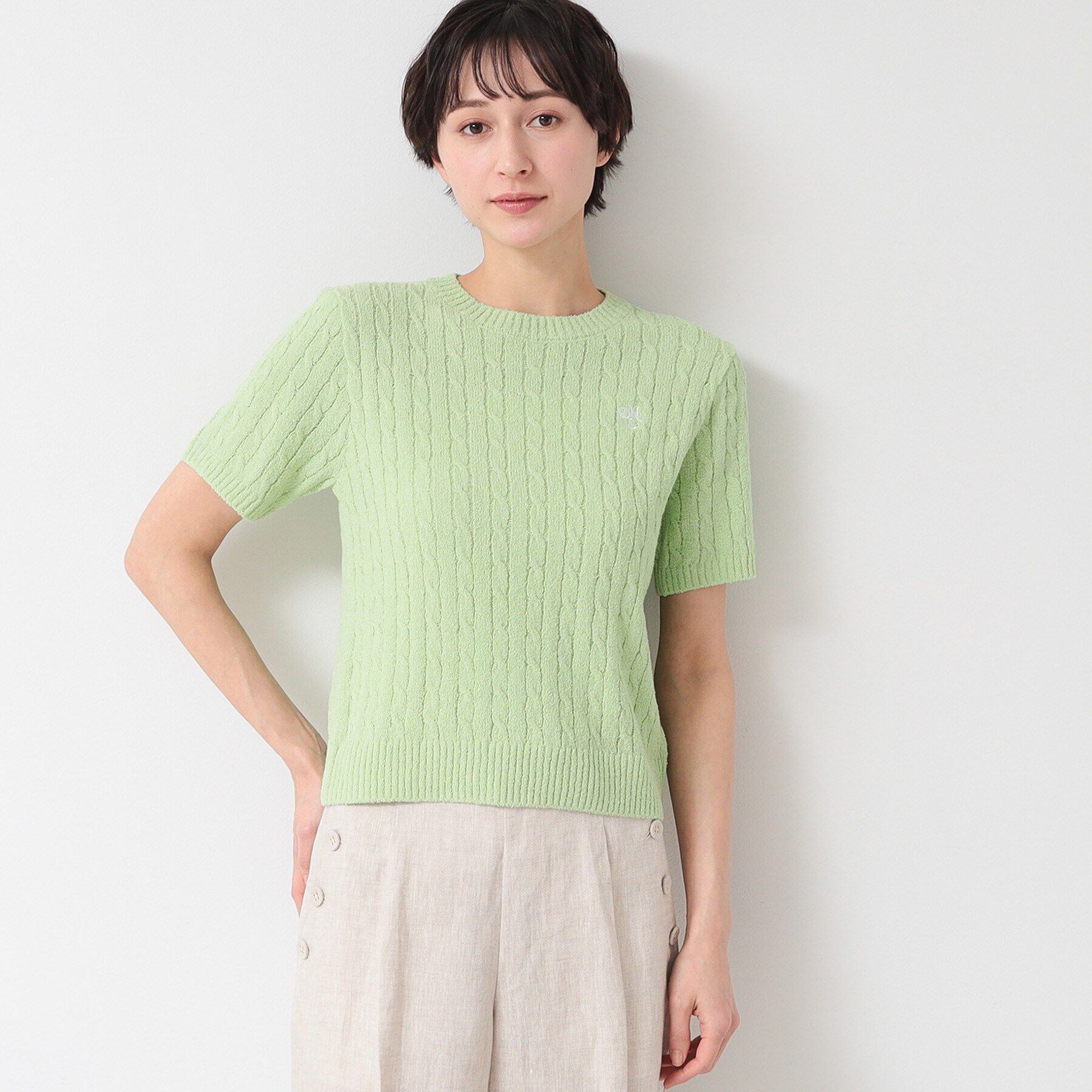 Dessin「【洗える】ケーブルクルーネックニット」|ニット・セーター|ライトグリーン(02