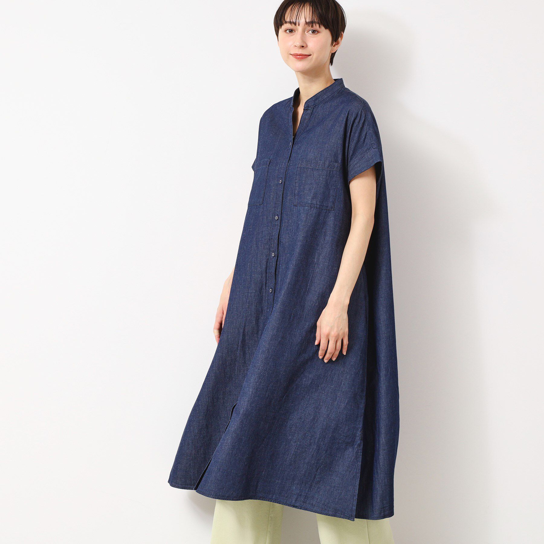 Dessin「【洗える】リネンブレンドデニム調シャツワンピース（S～L）」|ワンピース|ネイビー(094)