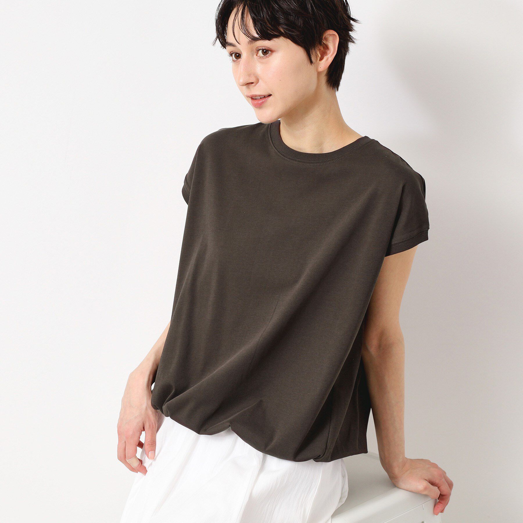 Dessin「【洗える・UV】ドローコード付きフレンチスリーブカットソー」|Tシャツ・カットソー|