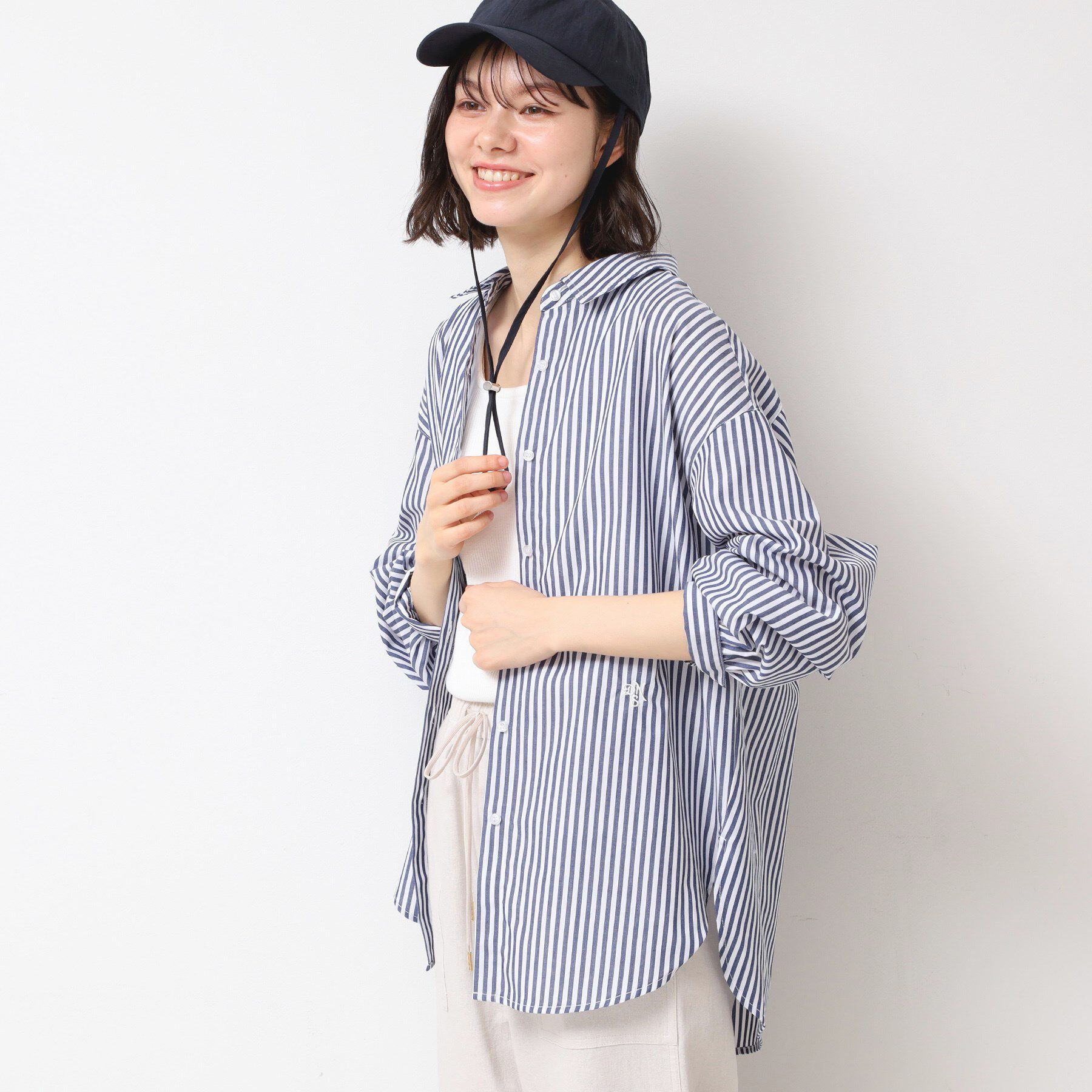 Dessin「【洗える】ロゴ刺繍入りストライプオーバーシャツ」|シャツ・ブラウス|