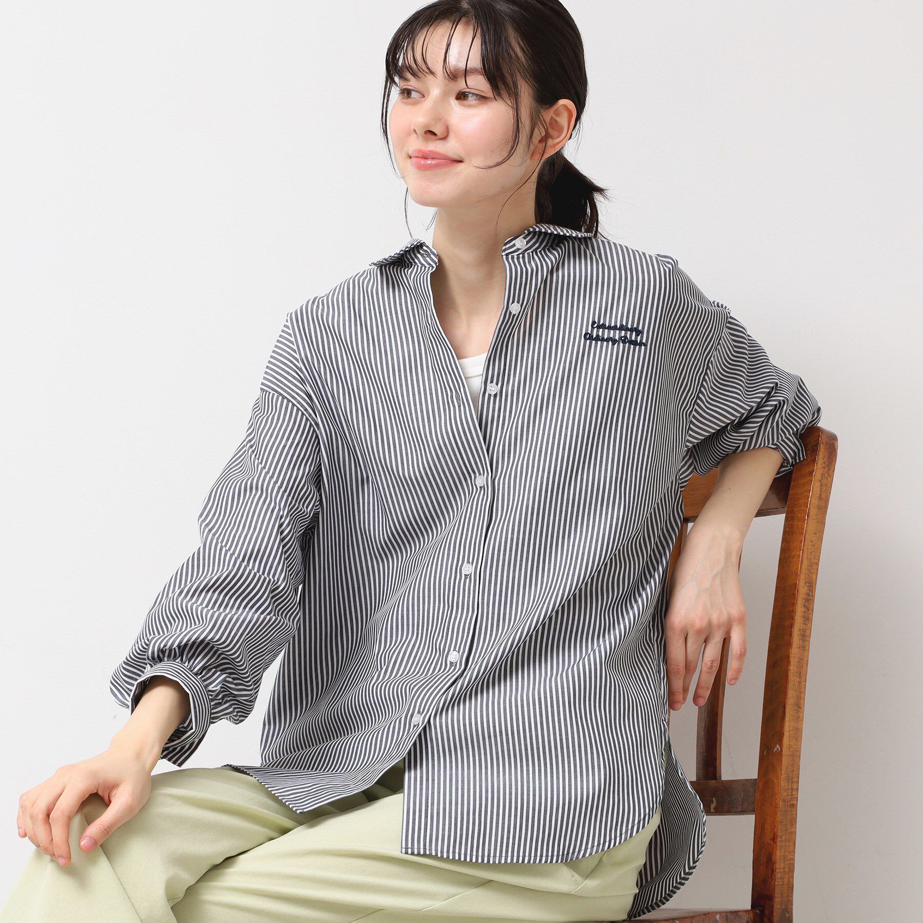 Dessin「【洗える】ロゴ刺繍入りストライプオーバーシャツ」|シャツ・ブラウス|