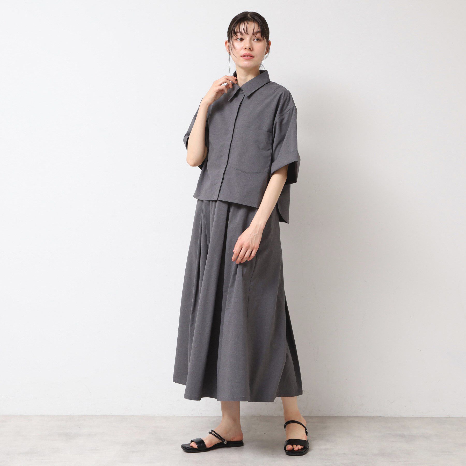 Dessin「【撥水・セットアップ可能・洗える】ナイロンクロップド丈シャツ」|シャツ・ブラウス|