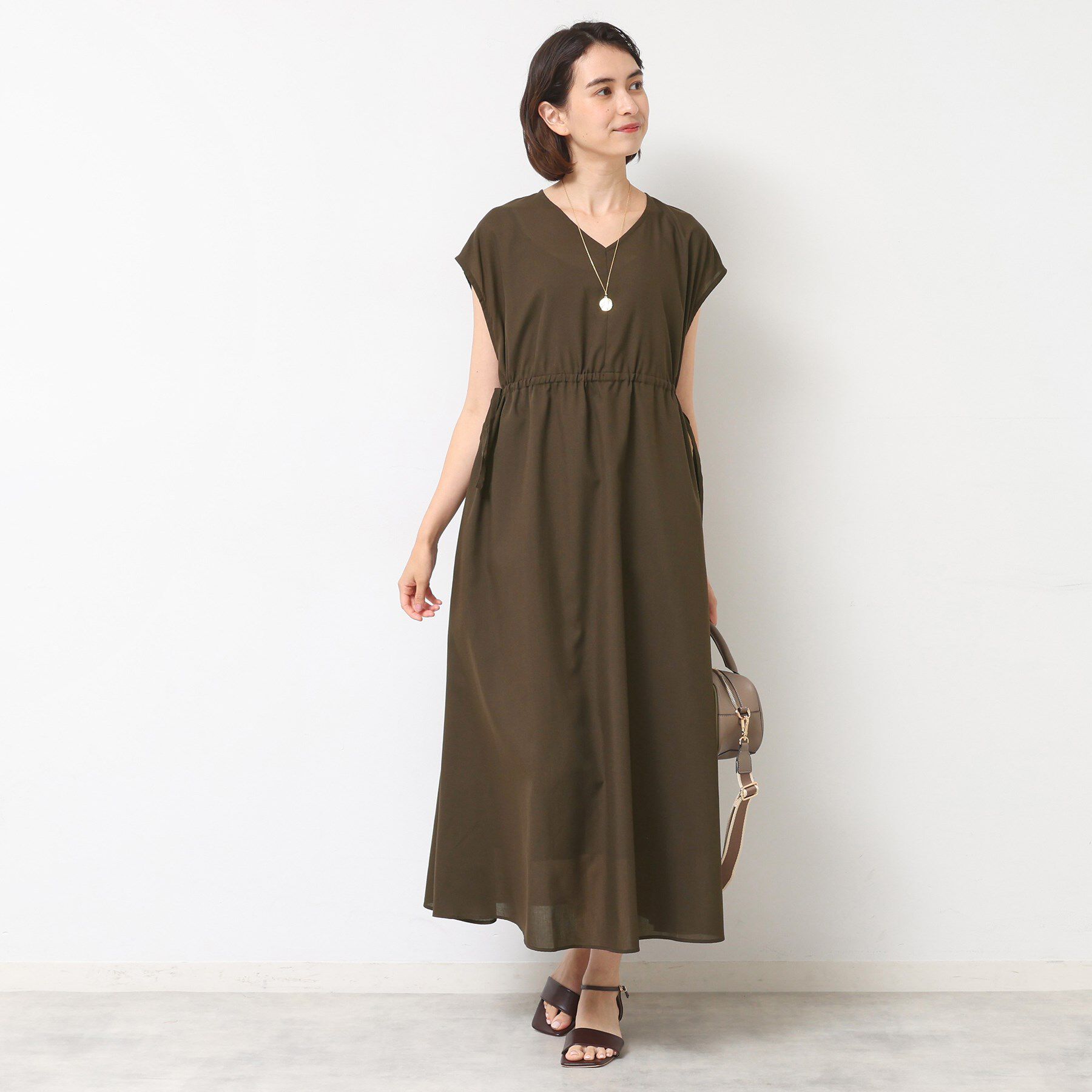 Dessin「【リンクコーデ・洗える】ウエストドロスト付きチェック柄ワンピース」|ワンピース|