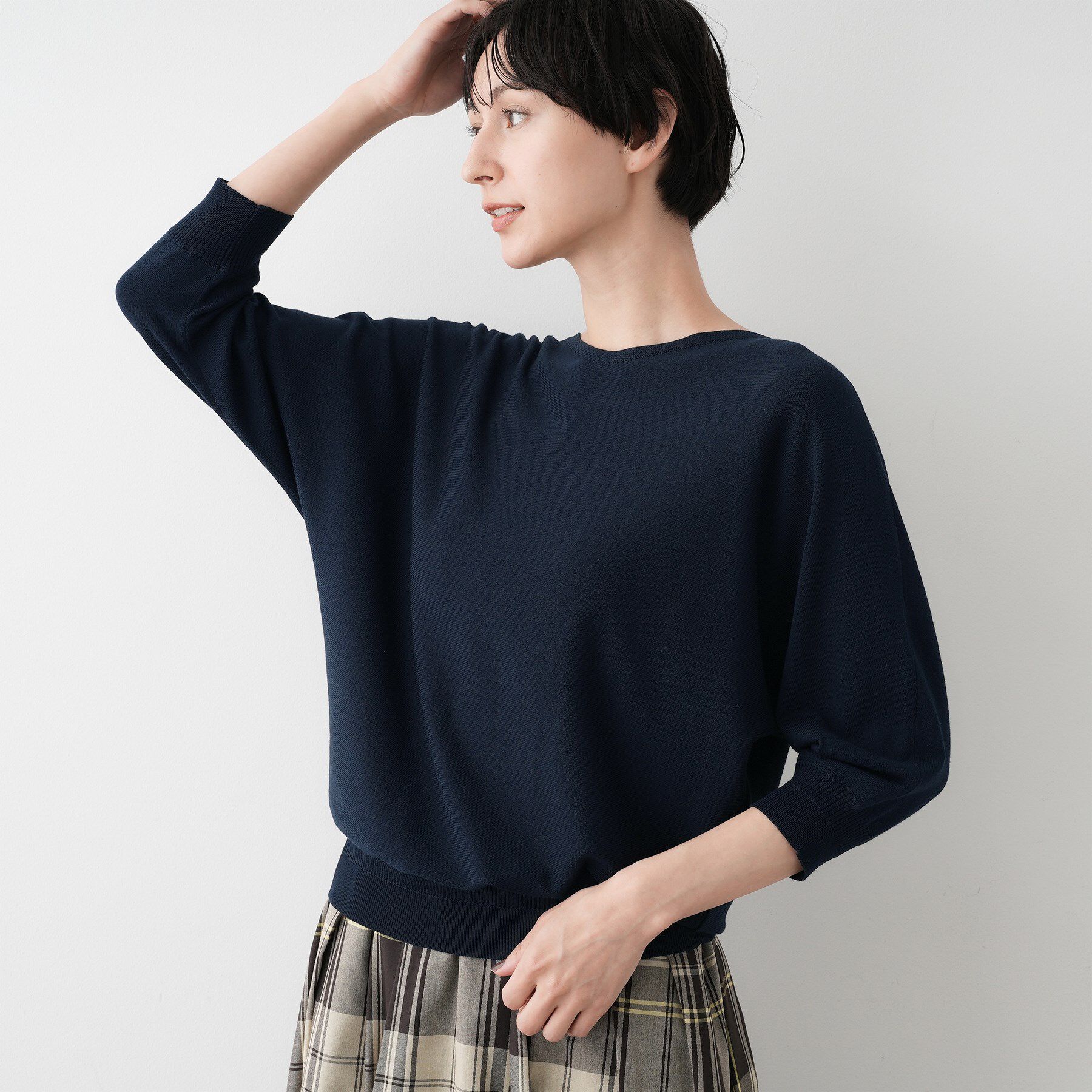 Dessin「【洗える】後ろボタンニットプルオーバー七分袖」|ニット・セーター|