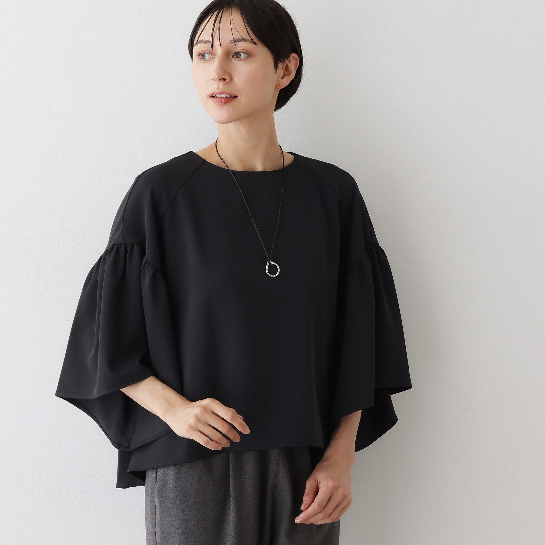 Dessin「【セットアップ可・洗える】フレアスリーブブラウス」|シャツ・ブラウス|ネイビー(094)