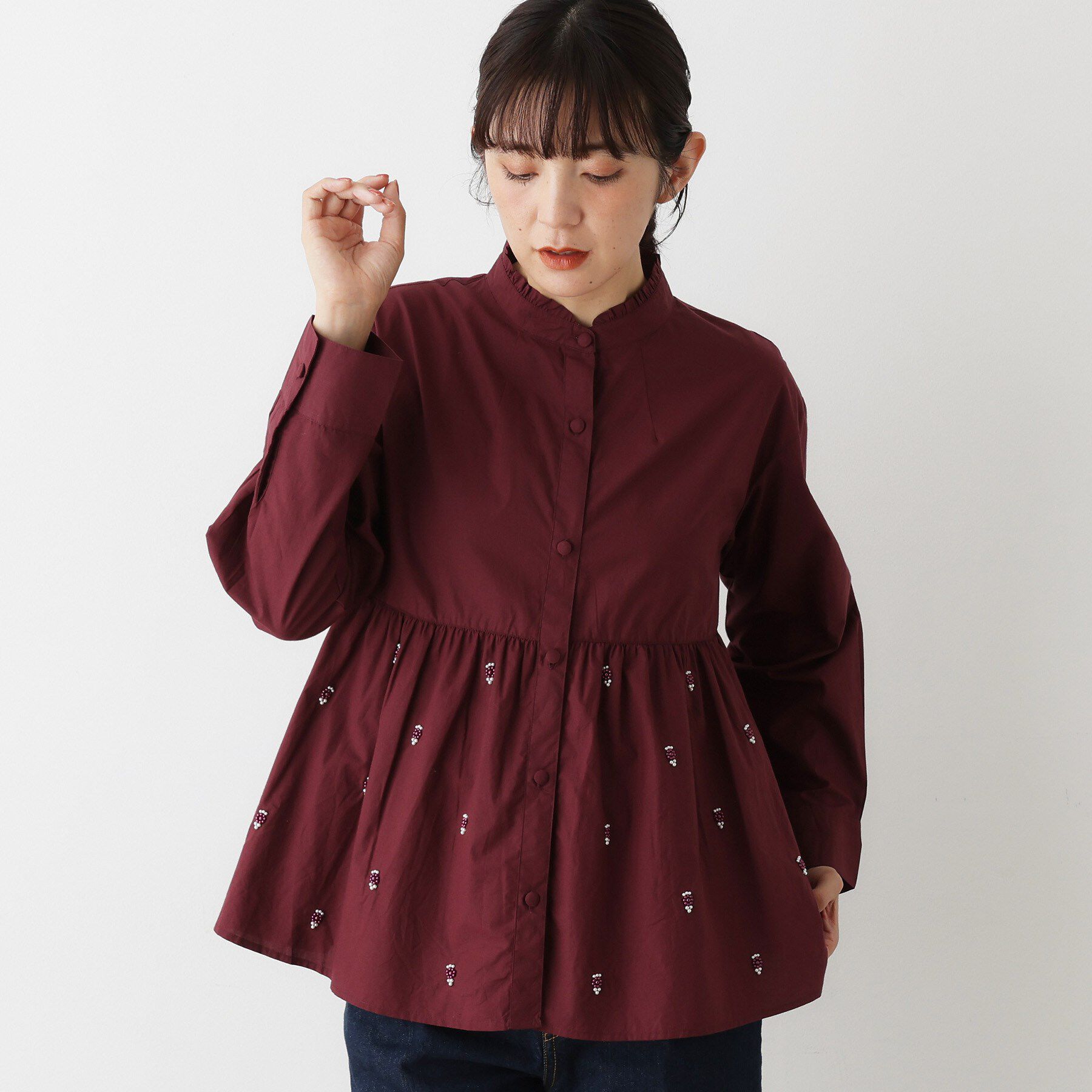 Dessin「【洗える/インド製】ビーズ刺繍ペプラムブラウス」|シャツ・ブラウス|ボルドー(064)