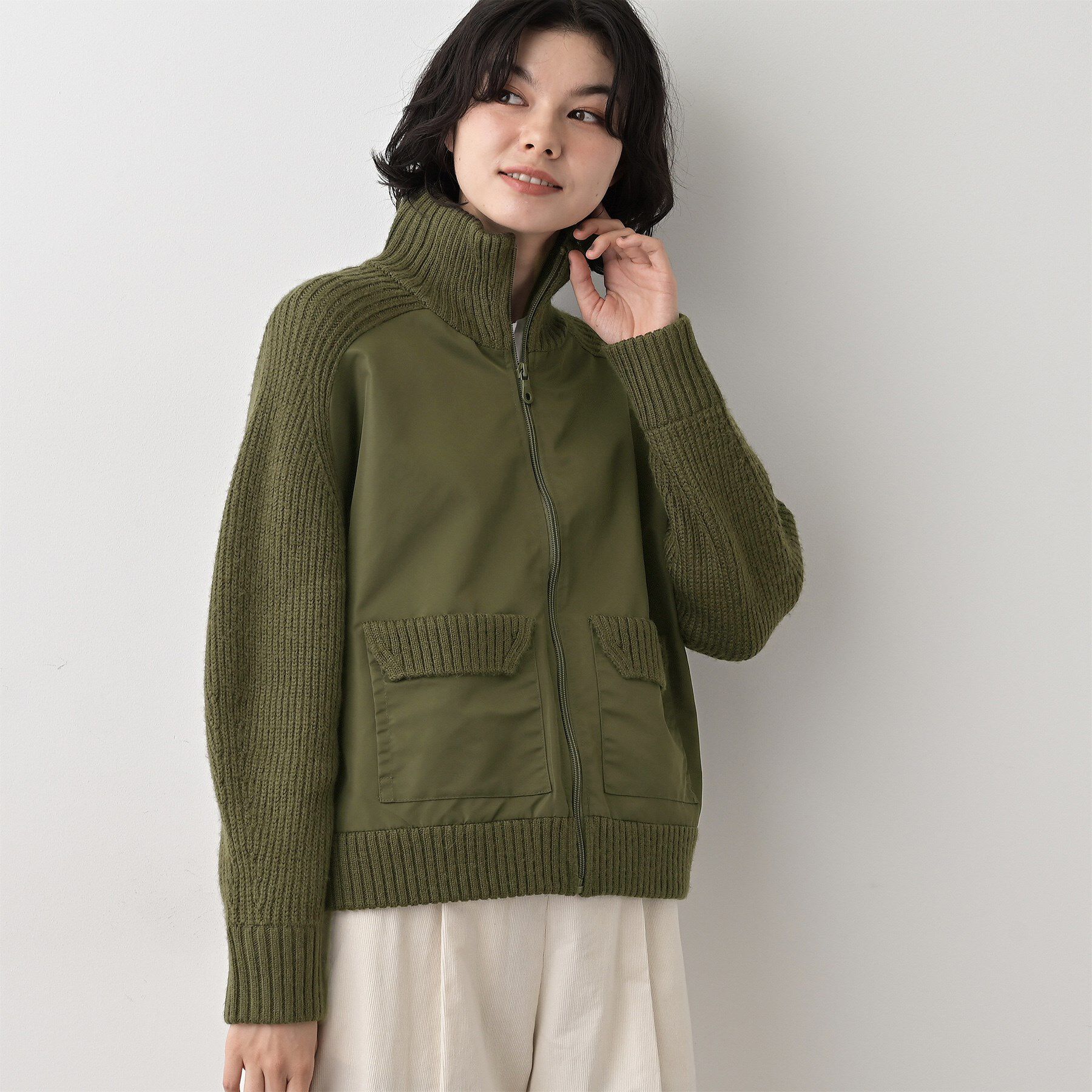 Dessin「【洗える】異素材ミックスジップブルゾン」|ブルゾン・スタジャン|