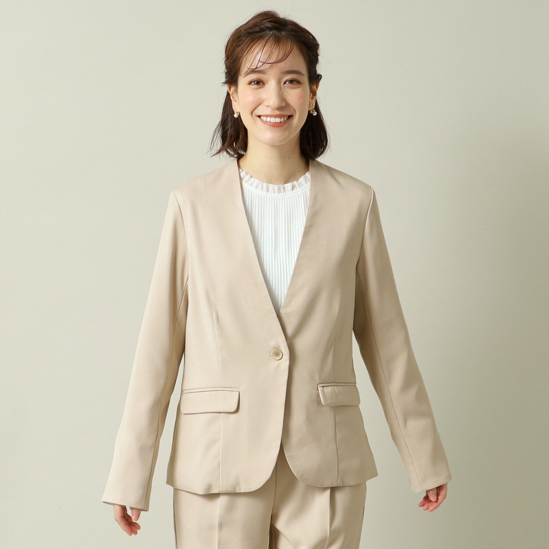 ITS&rsquo;DEMO「【通勤／手洗い可／吸水速乾】ツイルノーカラージャケット」|ノーカラージャケット|