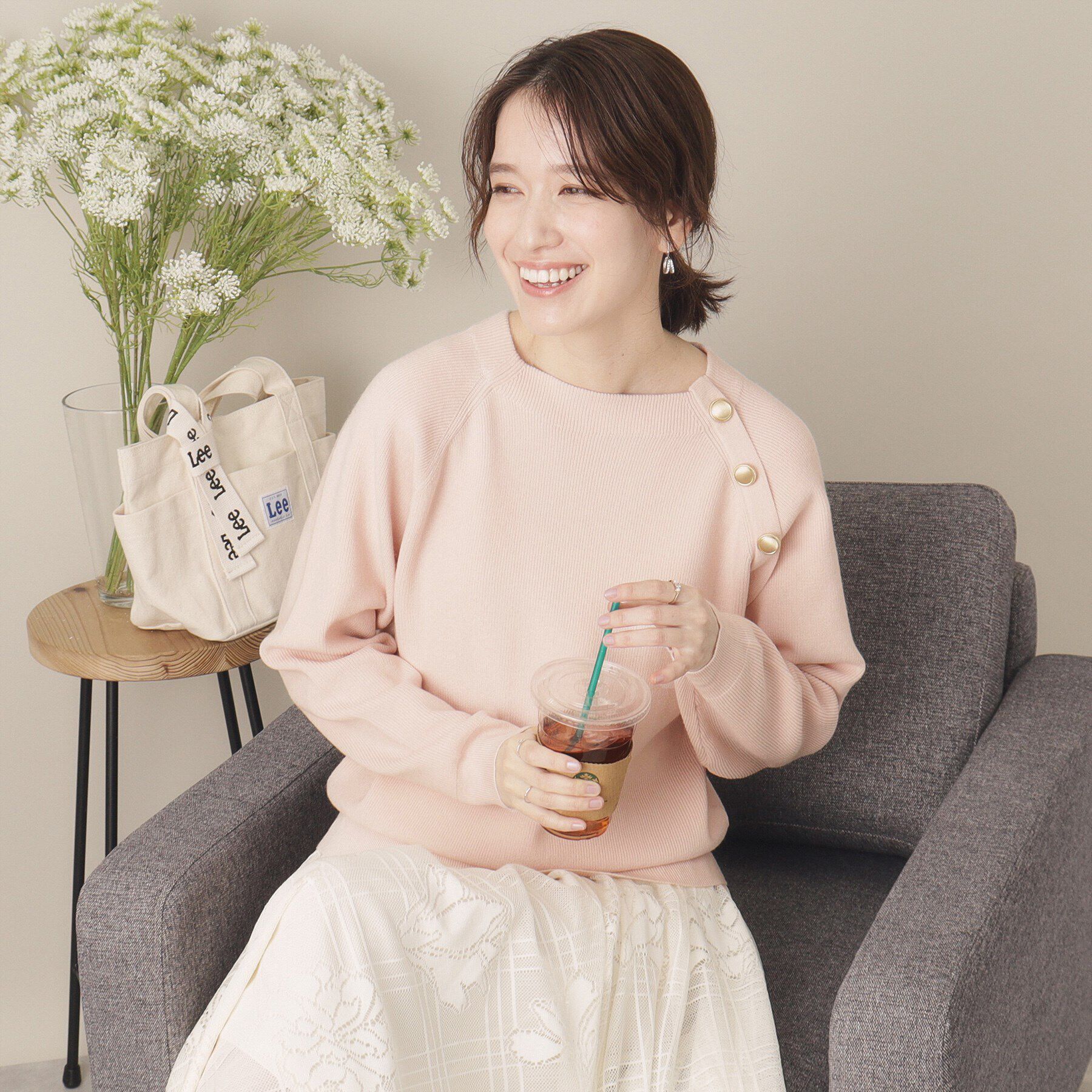 ITS&rsquo;DEMO「【手洗い可】肩ボタン畦ニット」|ニット・セーター|ライトピンク(070