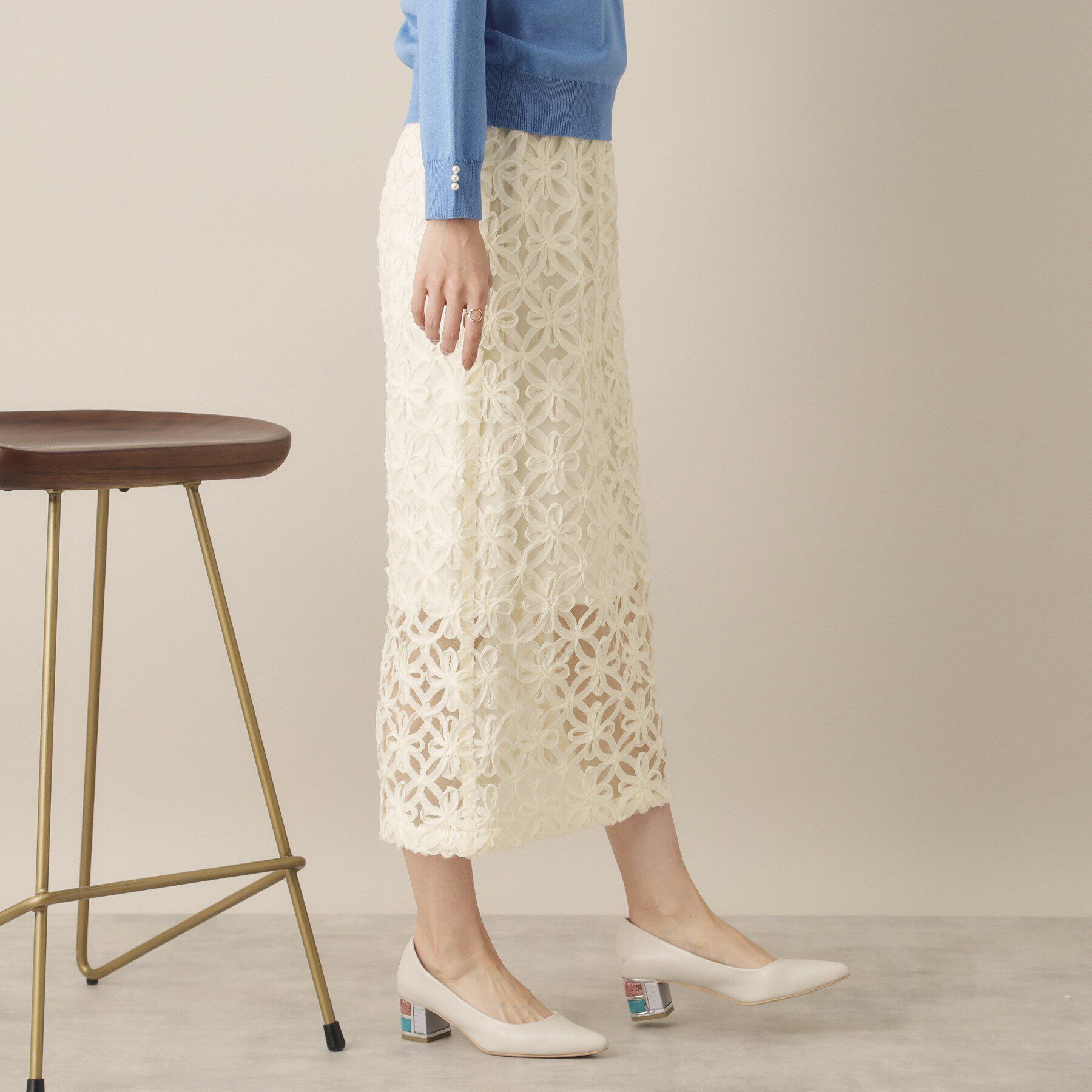 ITS&rsquo;DEMO「【手洗い可／ウエスト総ゴム】花チュールタイトスカート」|スカート|