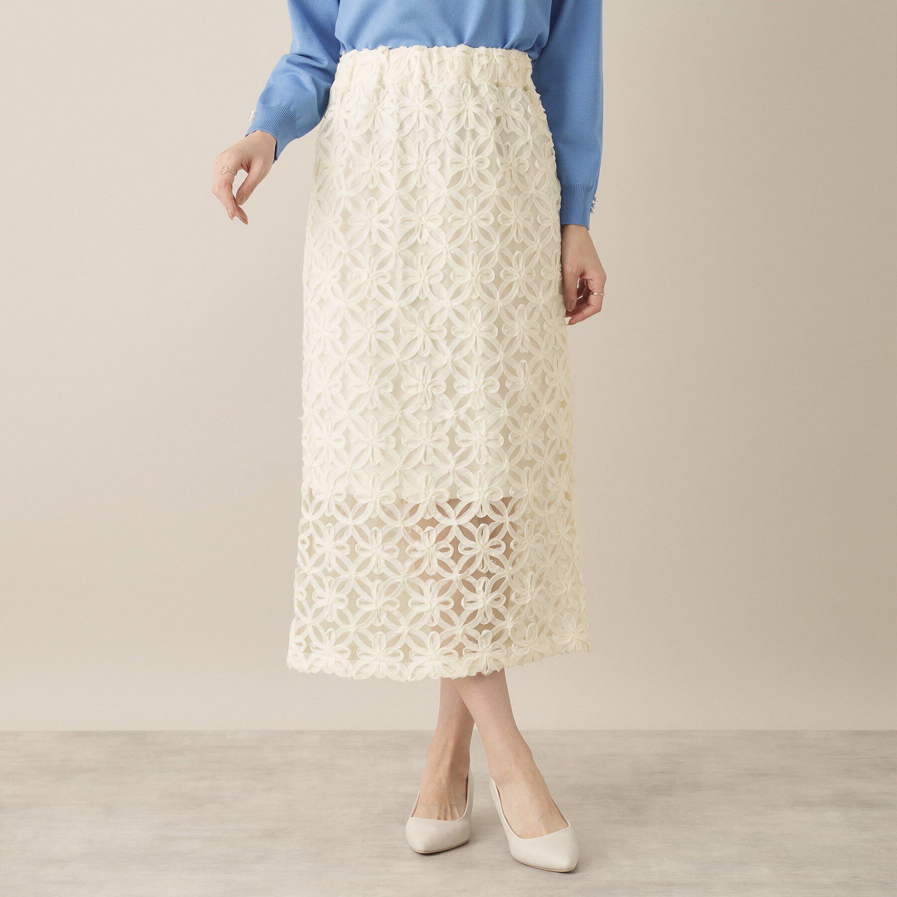 ITS&rsquo;DEMO「【手洗い可／ウエスト総ゴム】花チュールタイトスカート」|スカート|