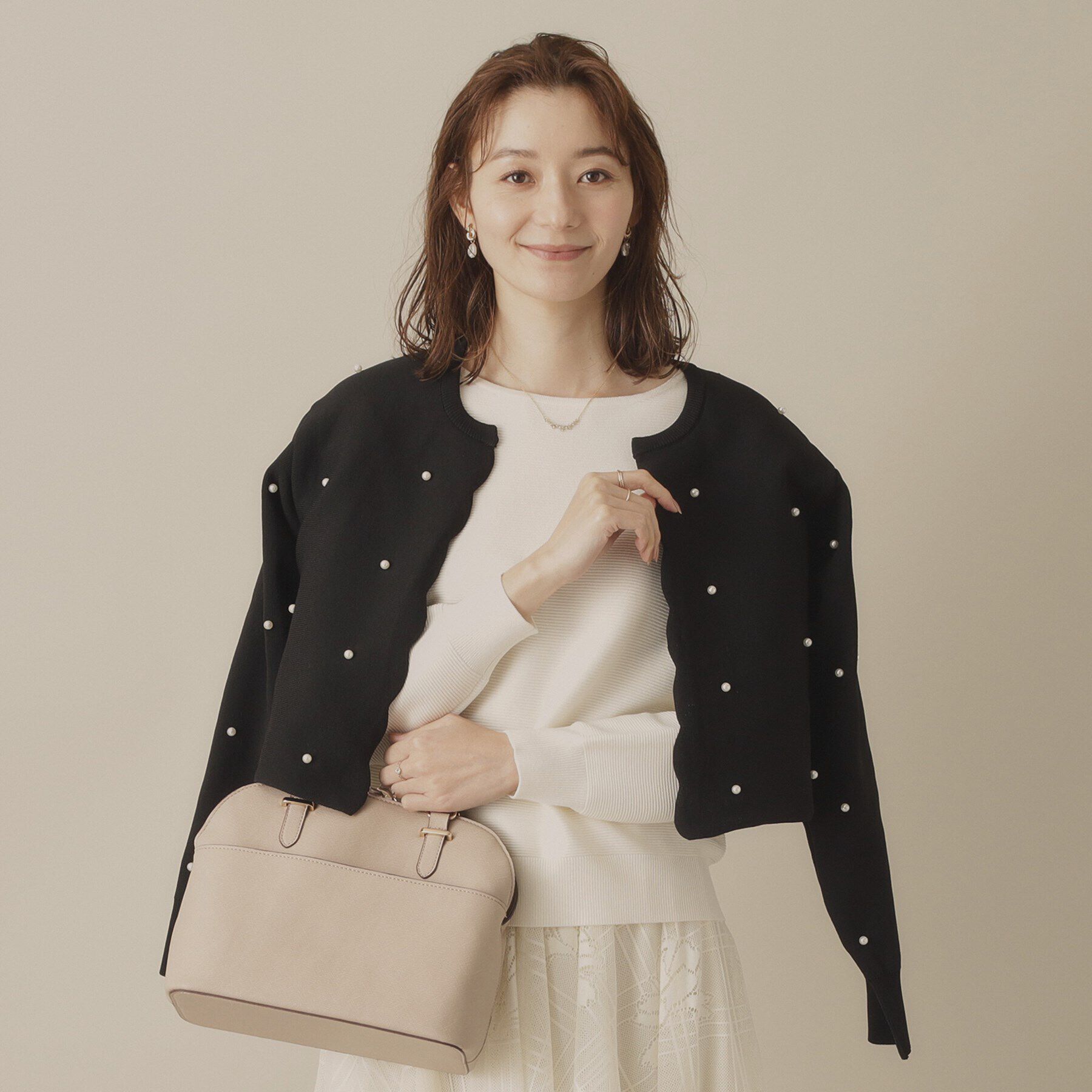 ITS&rsquo;DEMO「【手洗い可】パール調スカラップカーデ」|カーディガン|