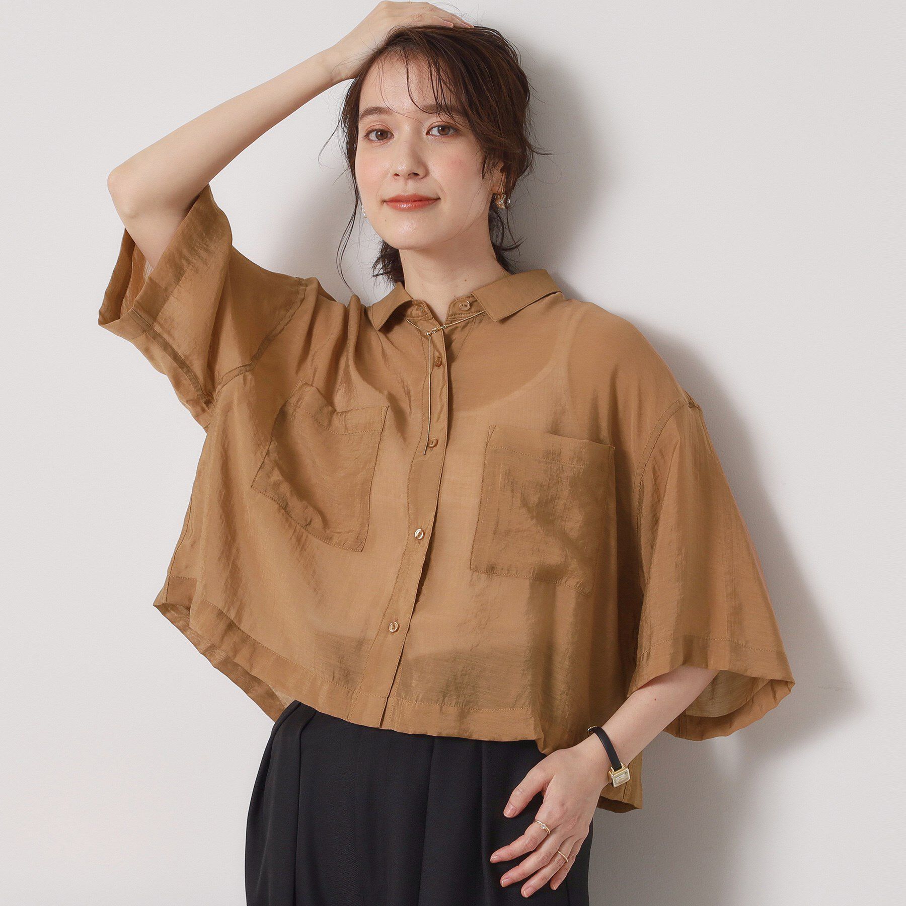 ITS&rsquo;DEMO「【手洗い可】シアーショート丈シャツ」|シャツ・ブラウス|キャメルブラウン(0