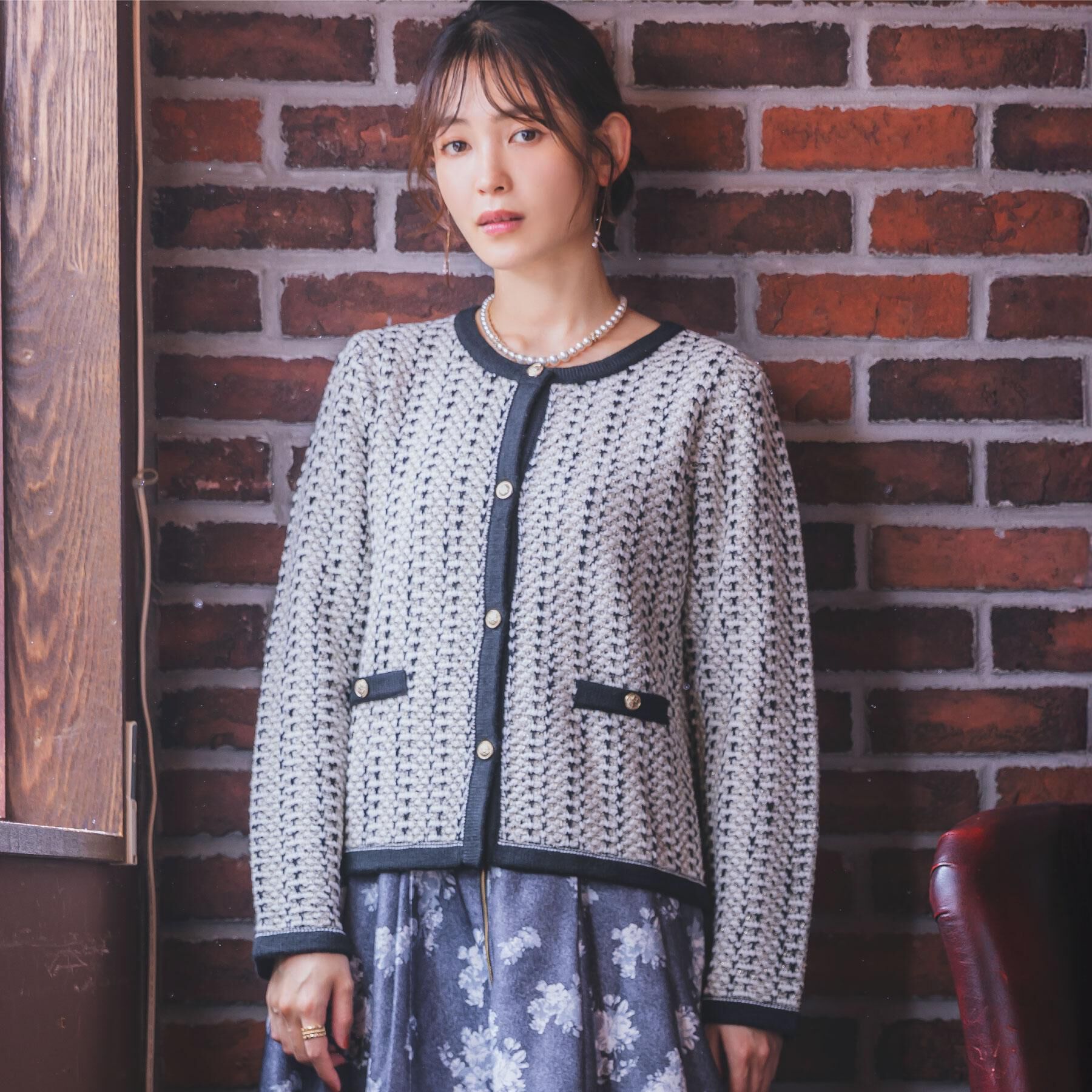 ITS&rsquo;DEMO「【手洗い可】ラメツイードニットジャケット」|ノーカラージャケット|