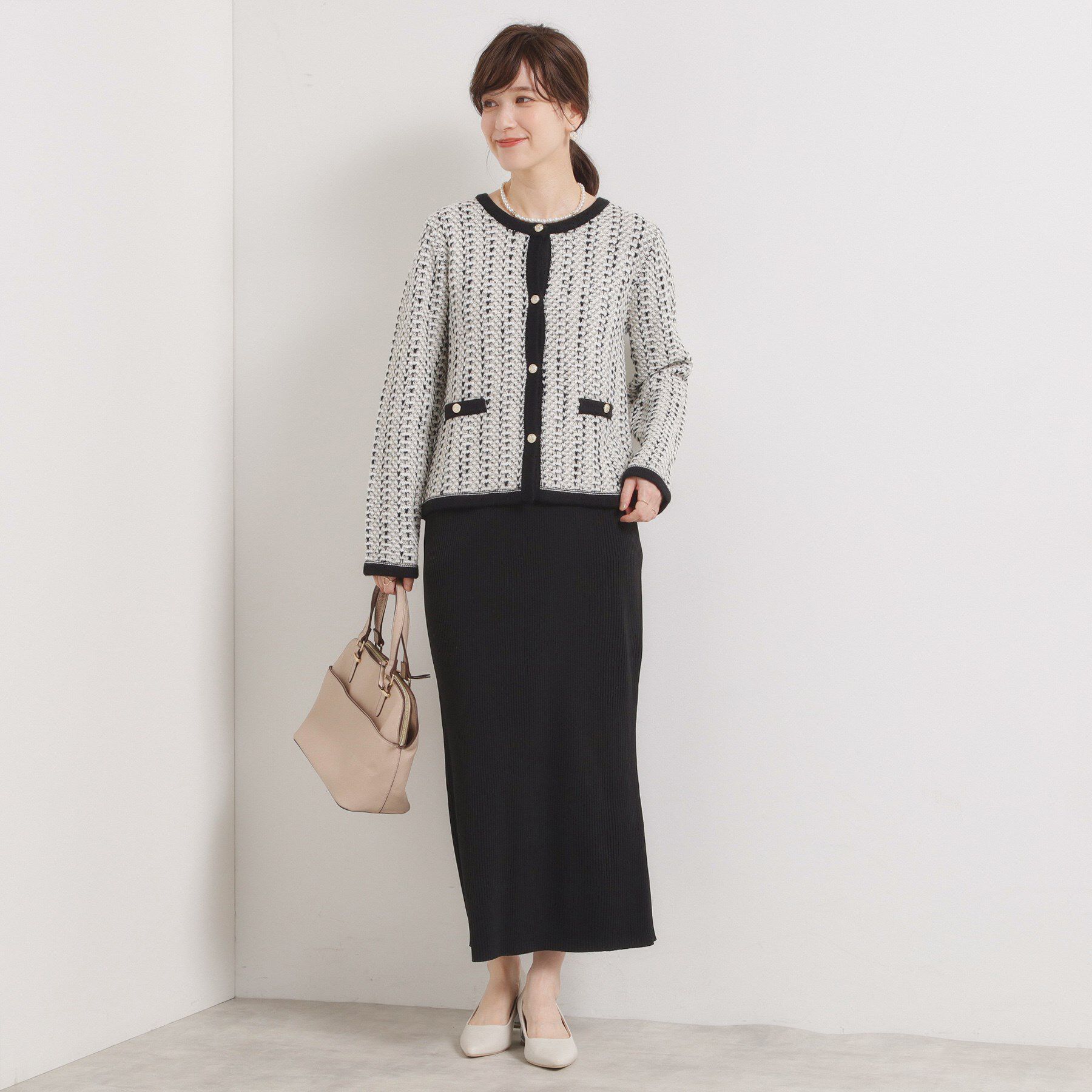 ITS&rsquo;DEMO「【手洗い可】ラメツイードニットジャケット」|ノーカラージャケット|