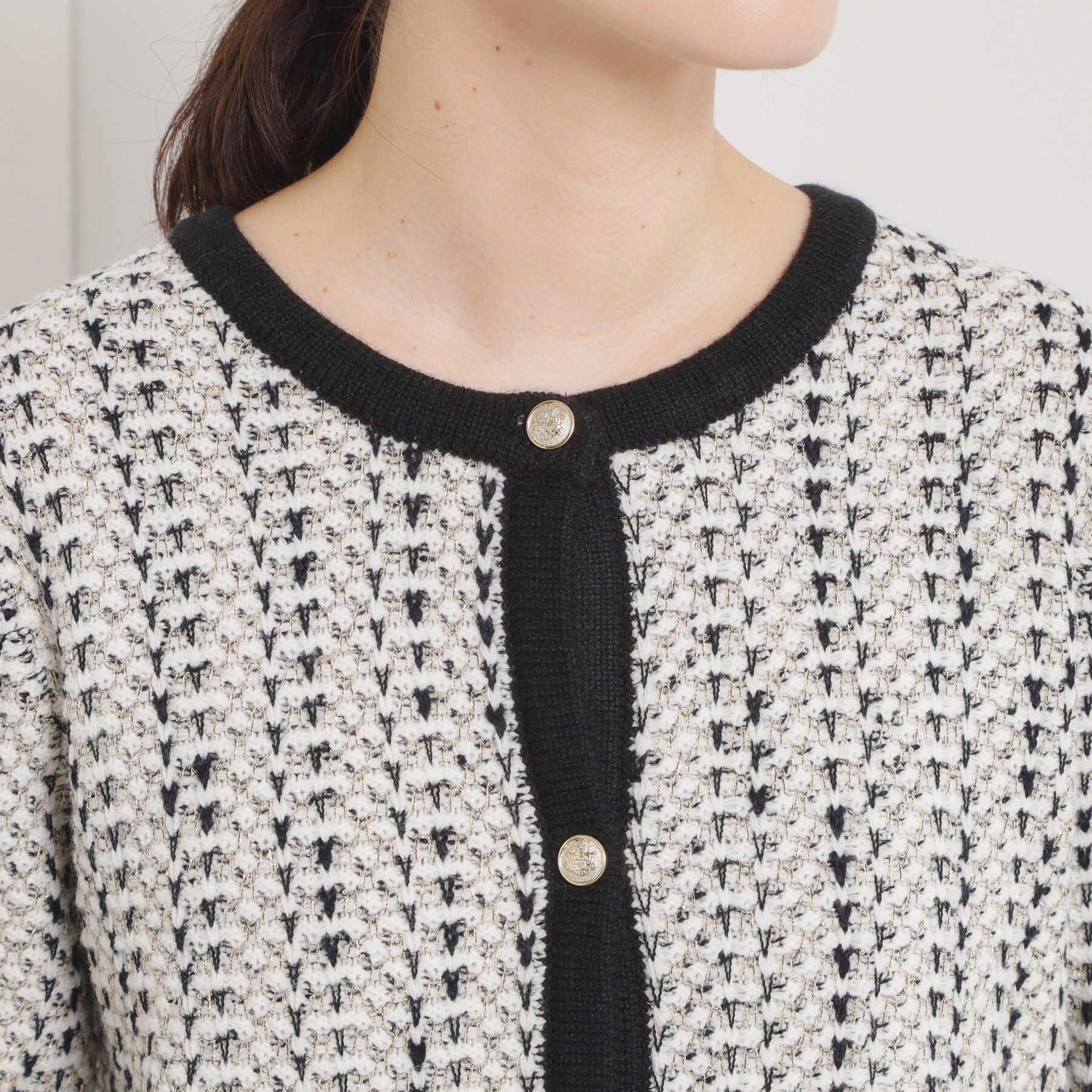 ITS&rsquo;DEMO「【手洗い可】ラメツイードニットジャケット」|ノーカラージャケット|